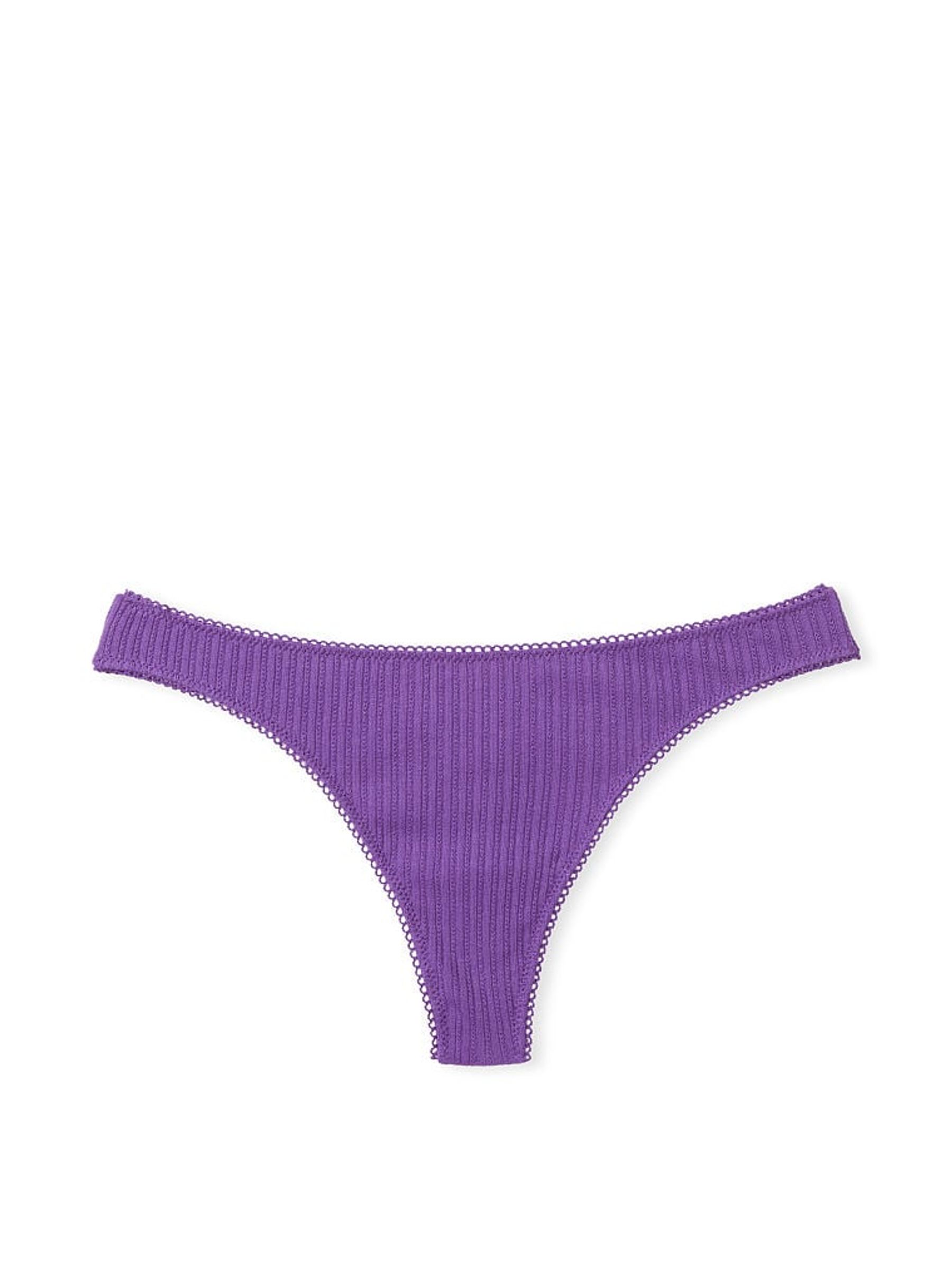 Dark Purple Pointelle Cotton Thong Knickers - Image 3 of 3