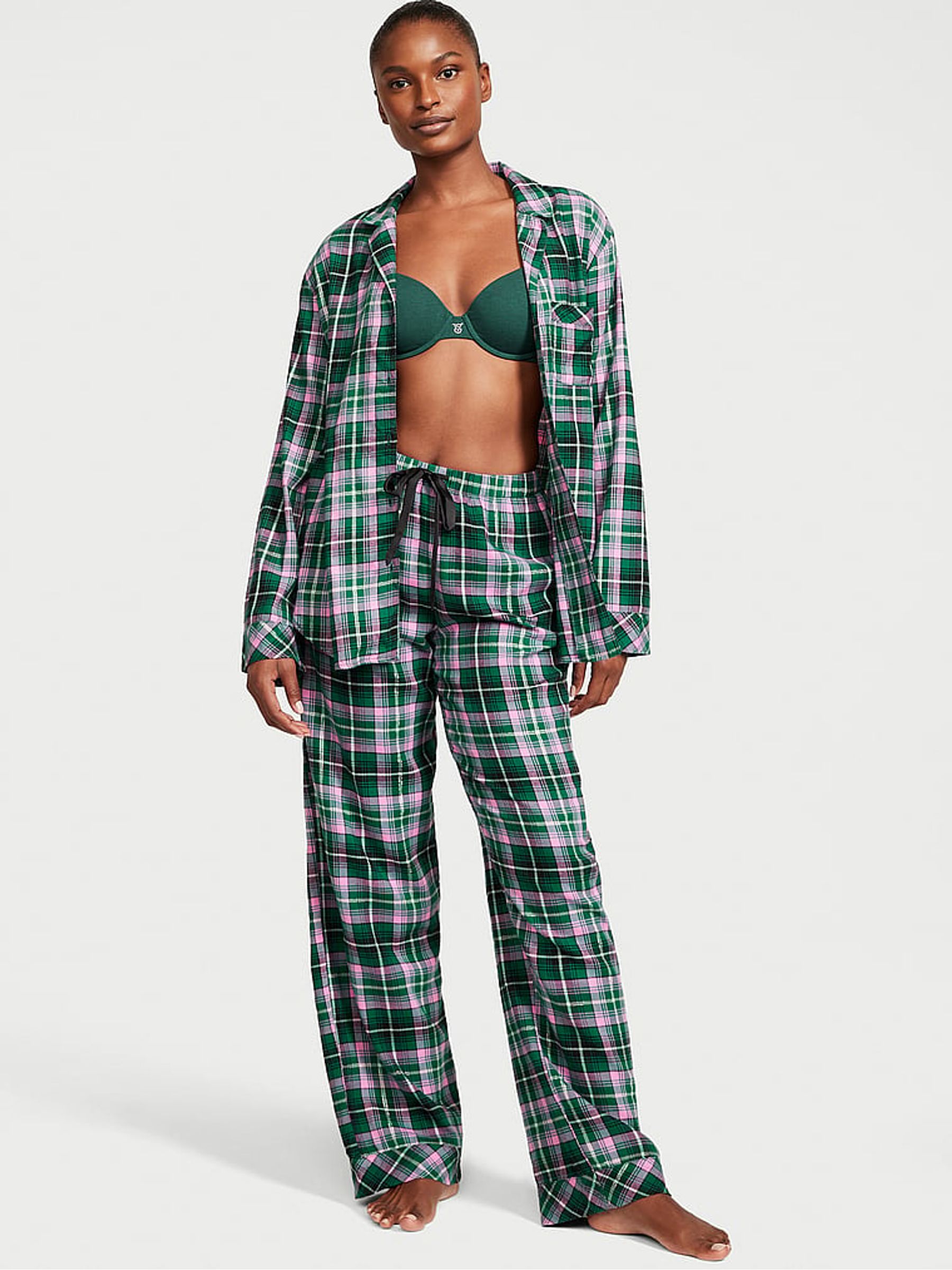 Green Pop Tartan Flannel Long Pyjamas Victoria's Secret UK