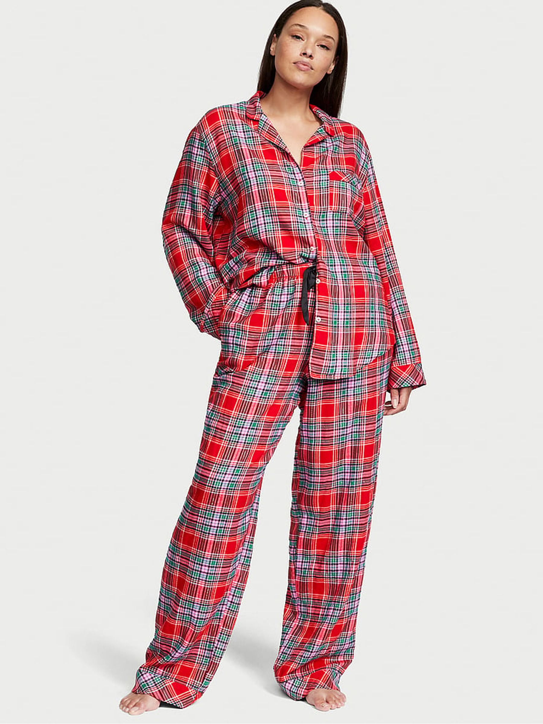 Lipstick Red Tartan Flannel Long Pyjamas - Image 1 of 3