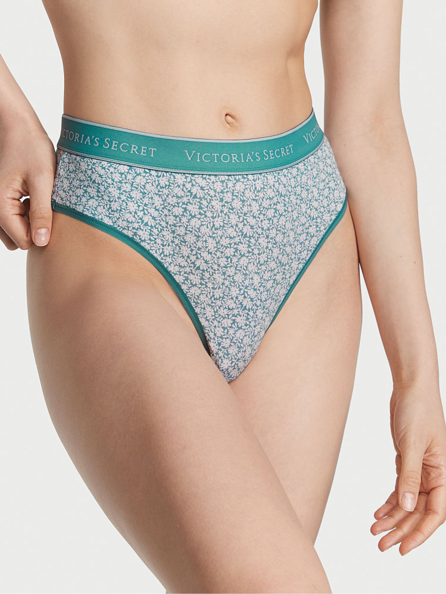 French Sage Green Ditsy Floral Thong Knickers - Image 1 of 3