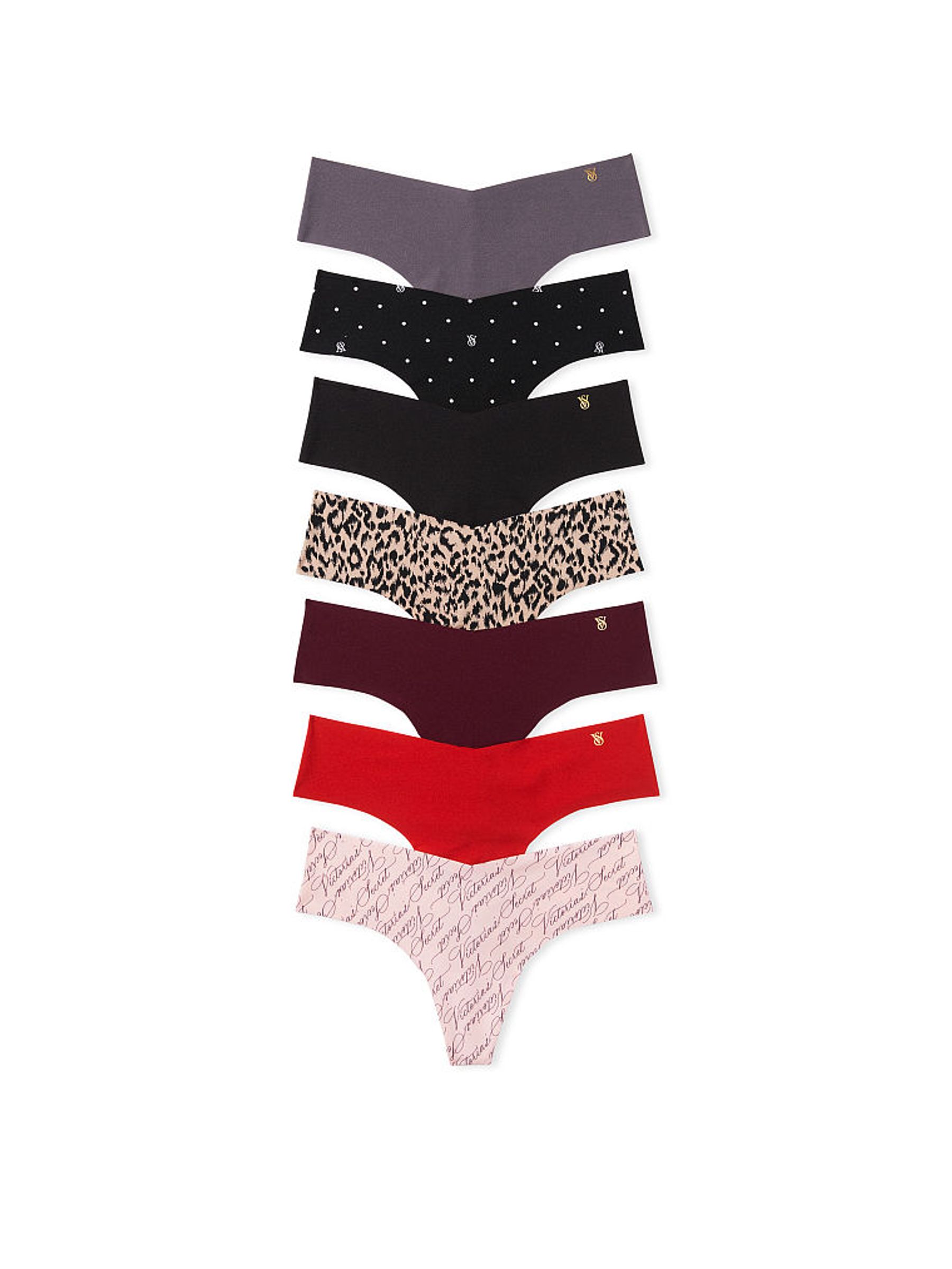 Black/Grey/Red/Leopard Thong 7 Pack Knickers - Image 1 of 1