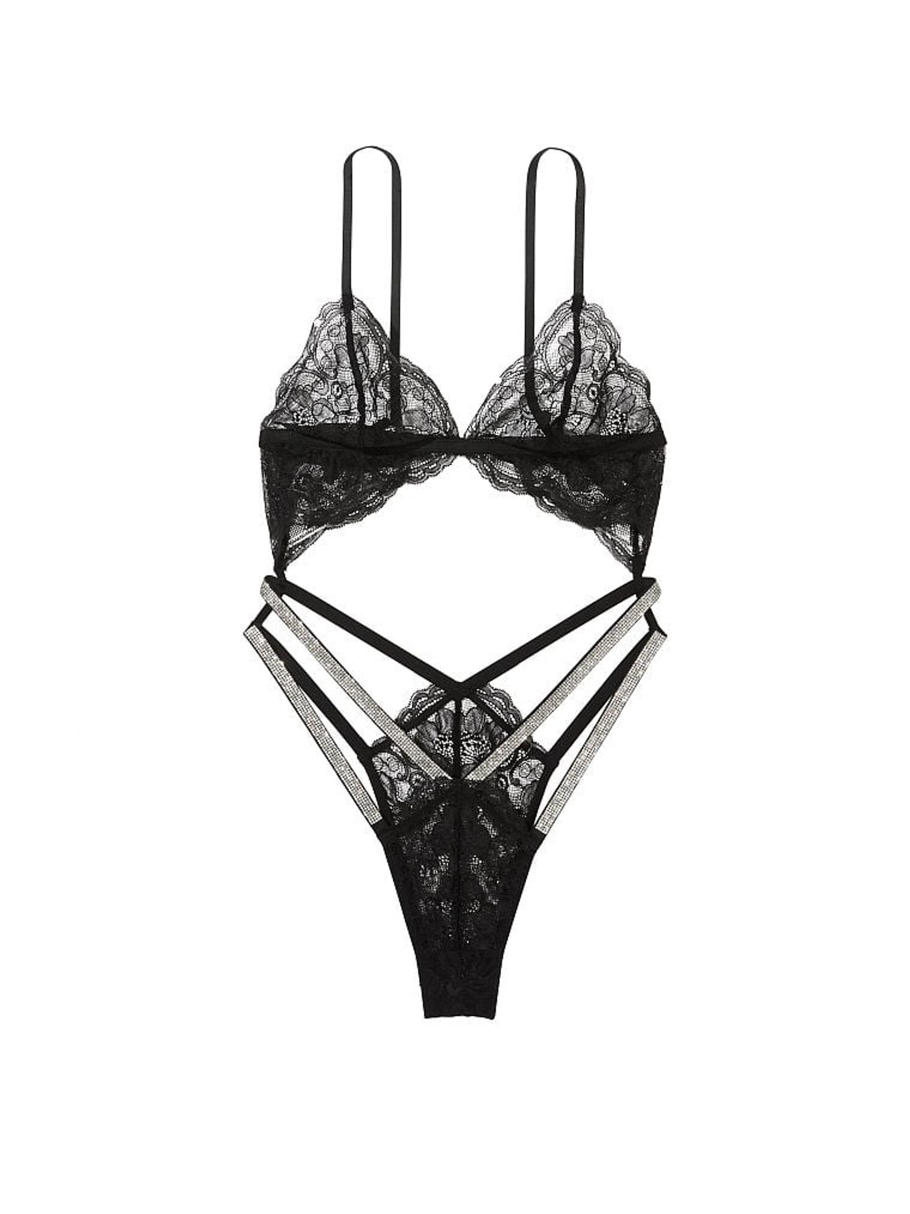 Black Shine Strap Lace Bodysuit - Image 3 of 3