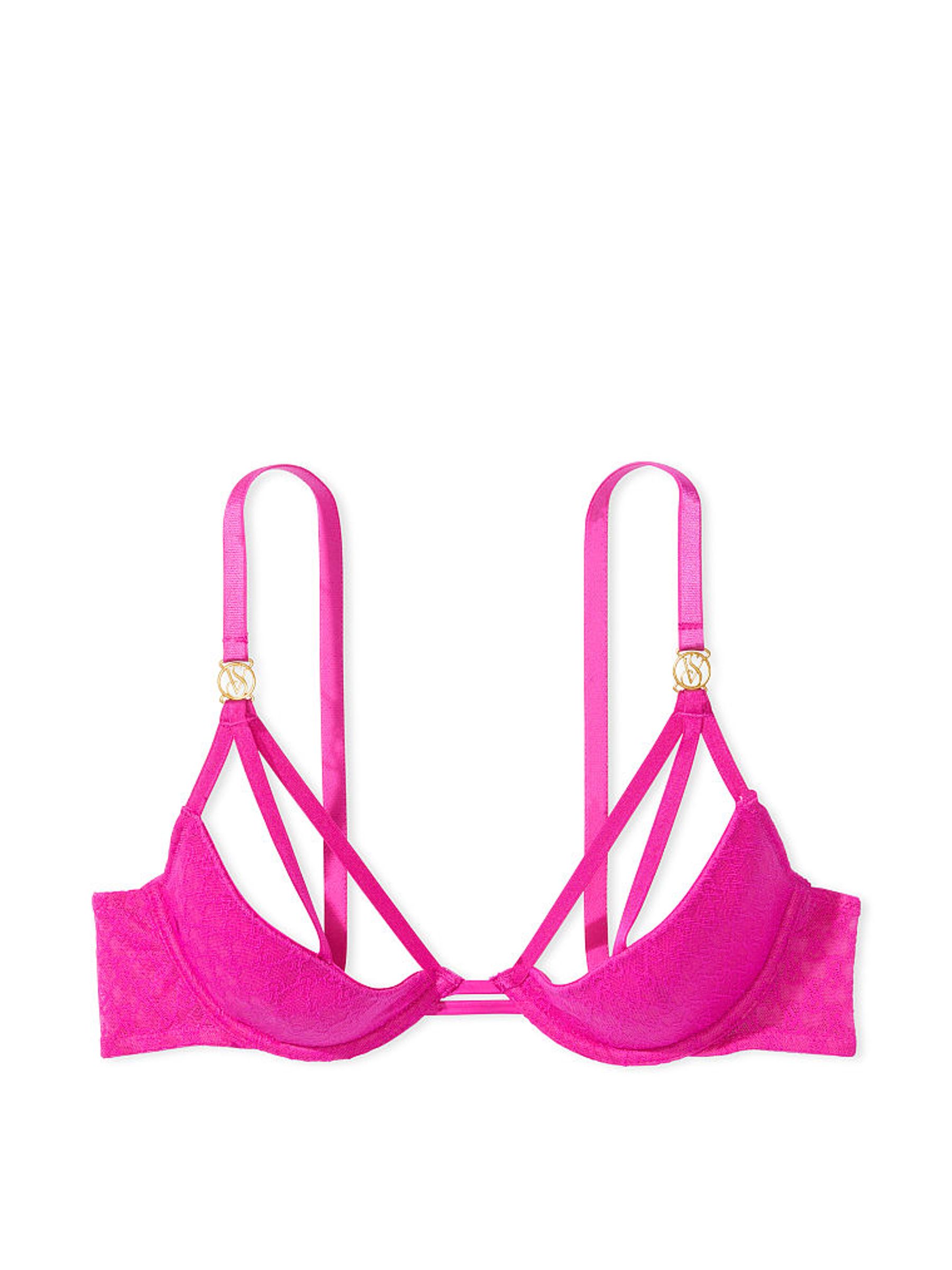 Fuchsia Frenzy Pink Lace Icon Open Cup Demi Bra - Image 3 of 4