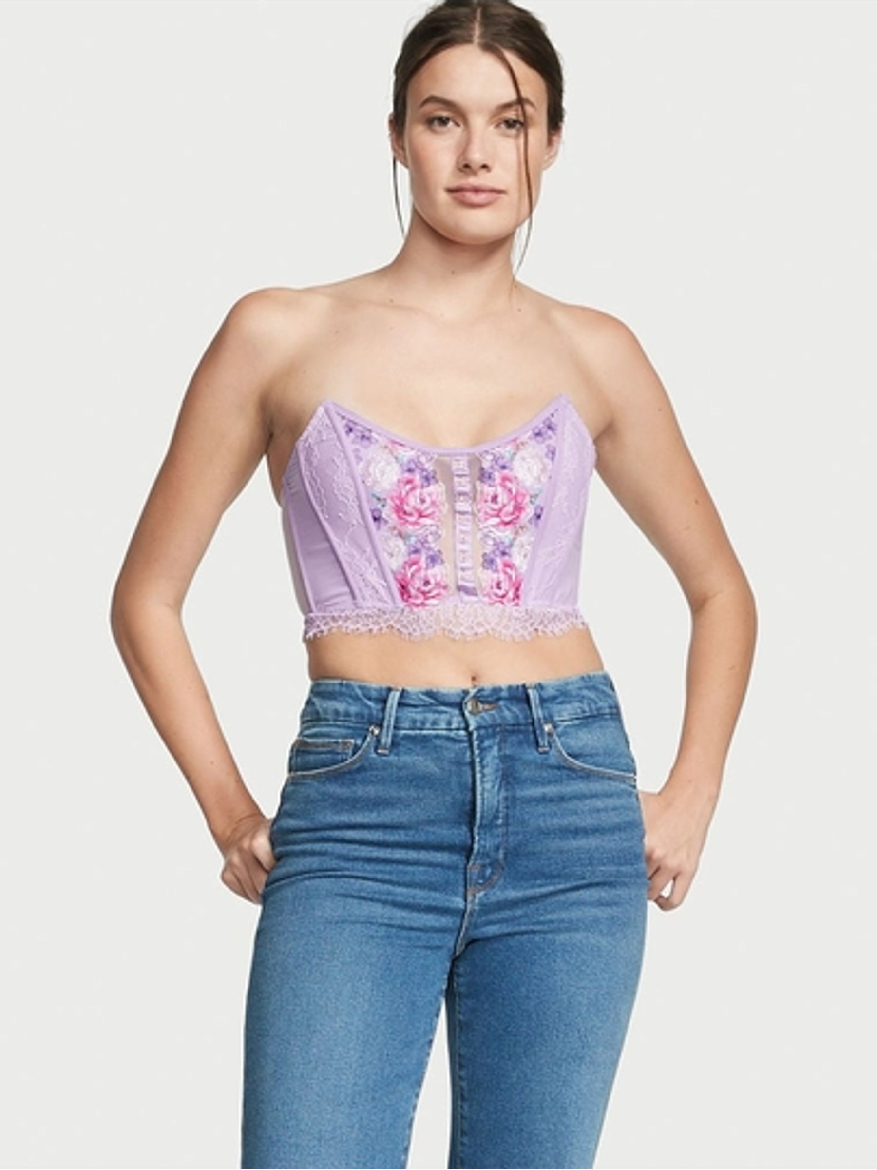 Jasmine Purple Embroidered Corset Strapless Corset Top - Image 1 of 5