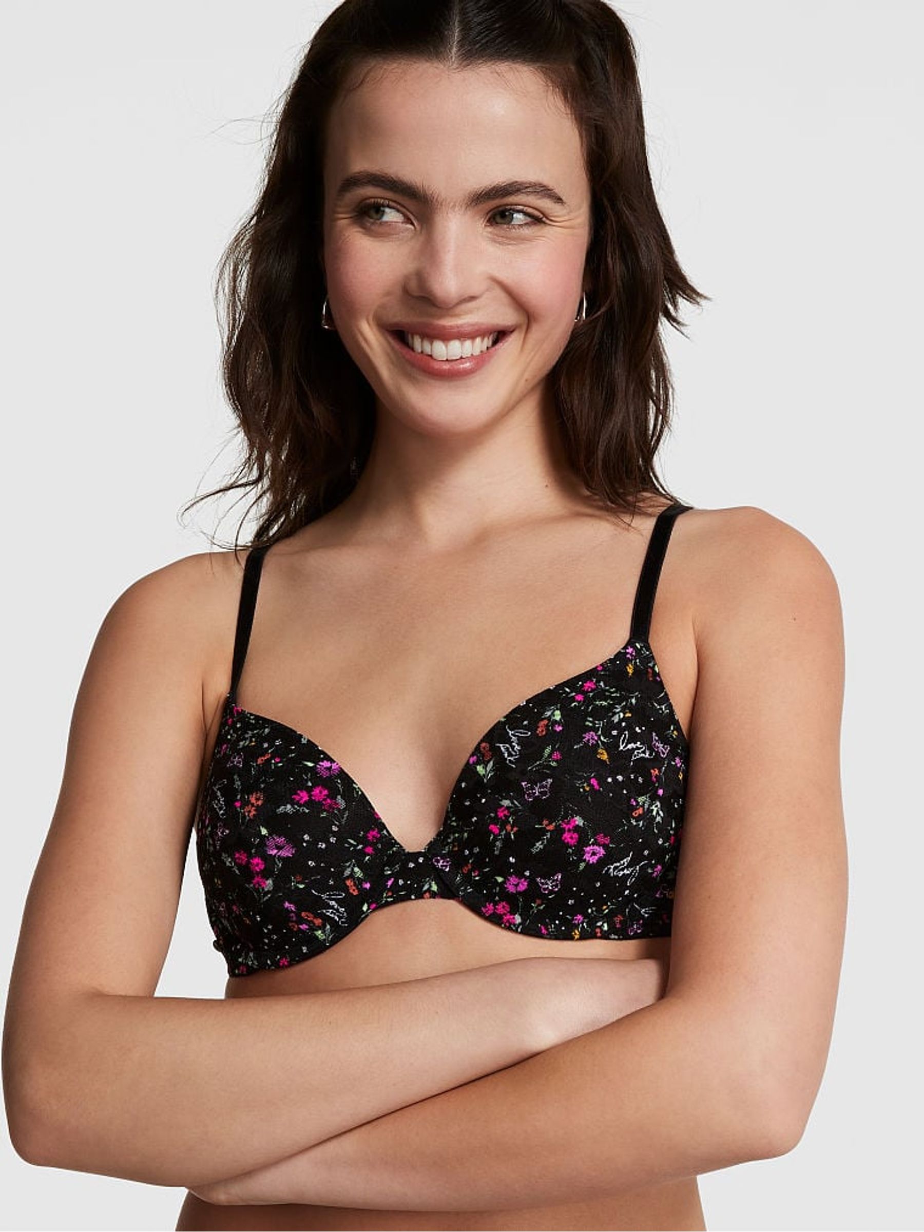 Pure Black Floral Smooth Lightly Lined Bra - Image 1 of 3