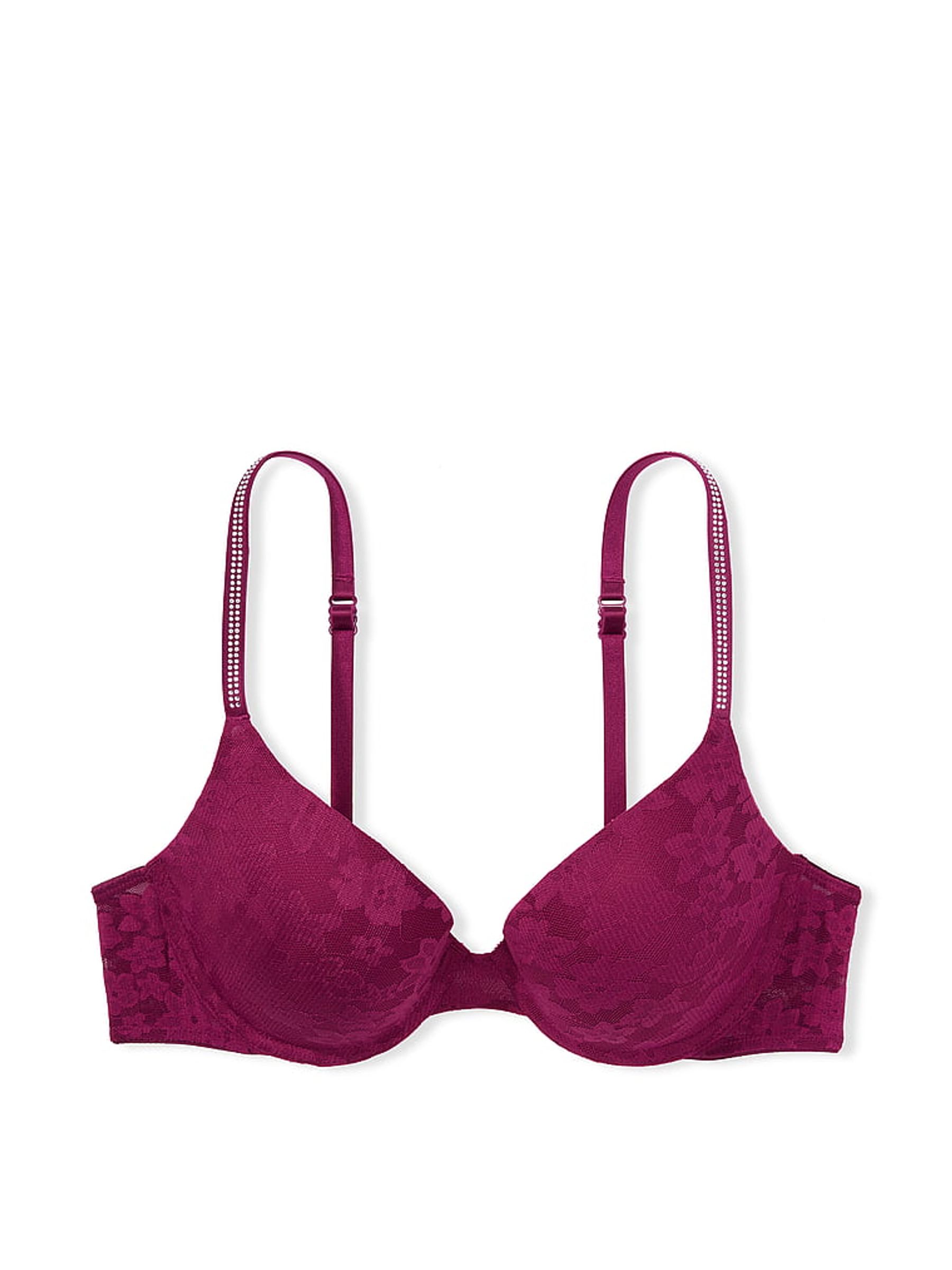 Vivid Magenta Pink Lace Shine Strap Push Up Bra - Image 1 of 2