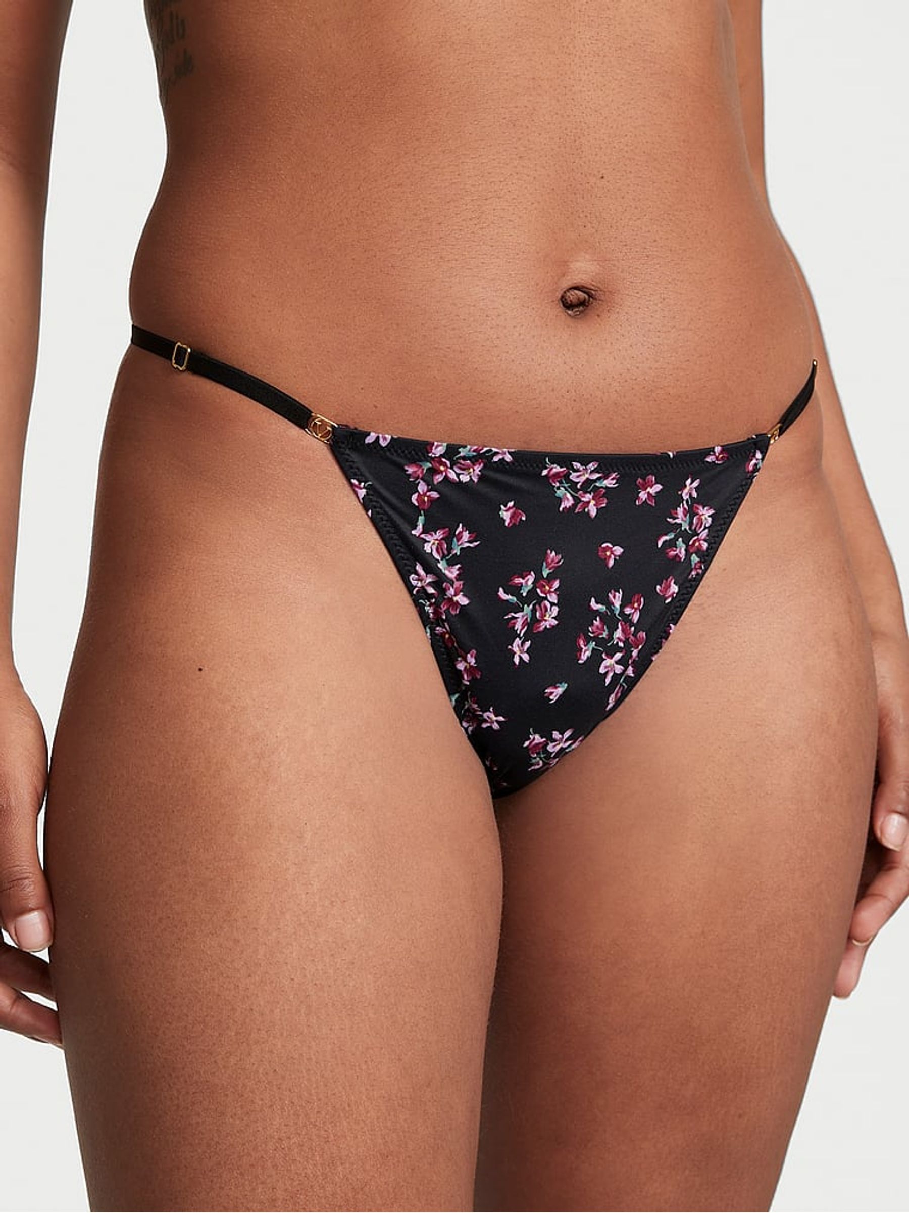 Black Floral Thong Knickers - Image 1 of 4