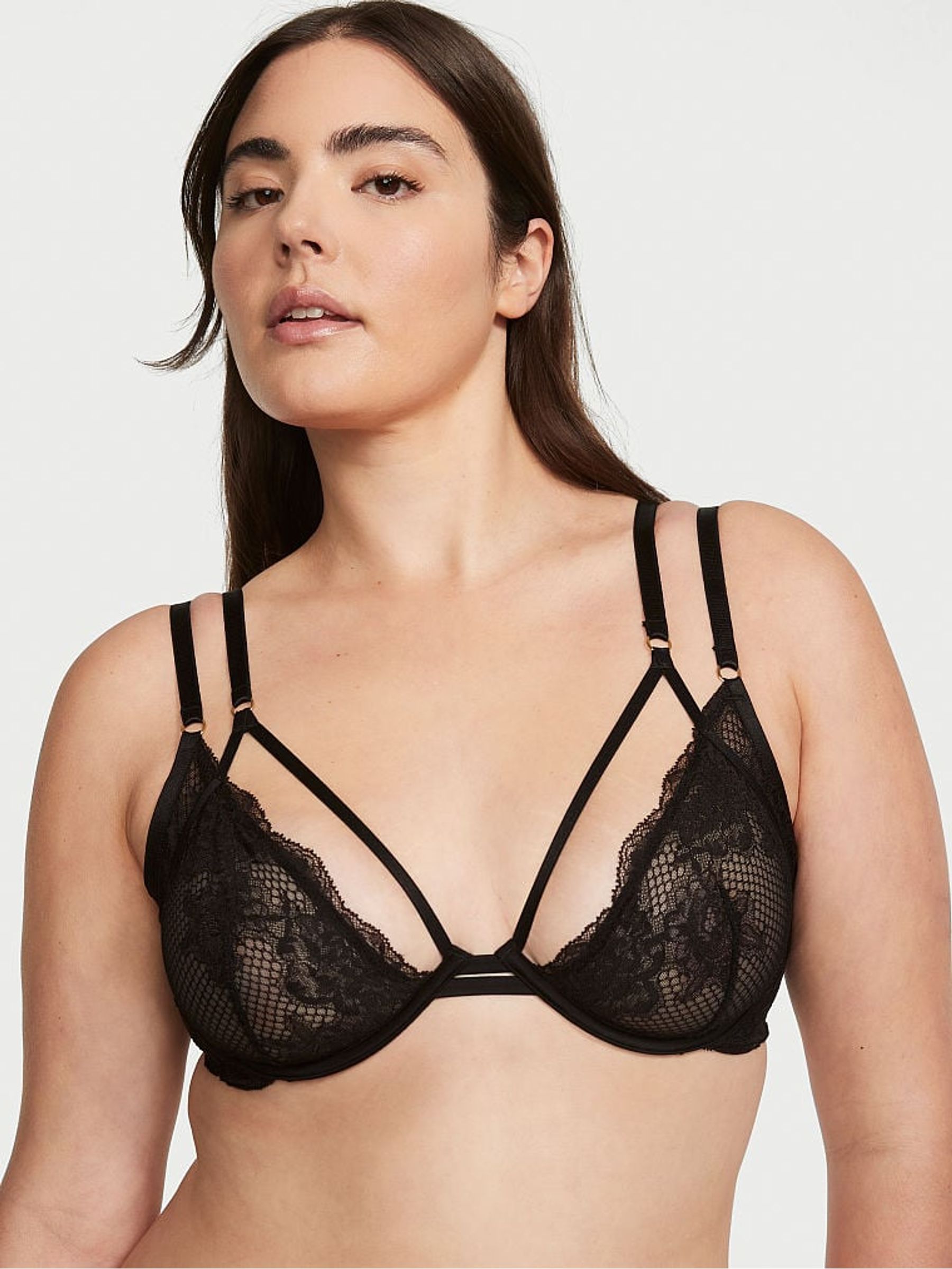 Black Fishnet Lace Low Cut Demi Bra - Image 1 of 4