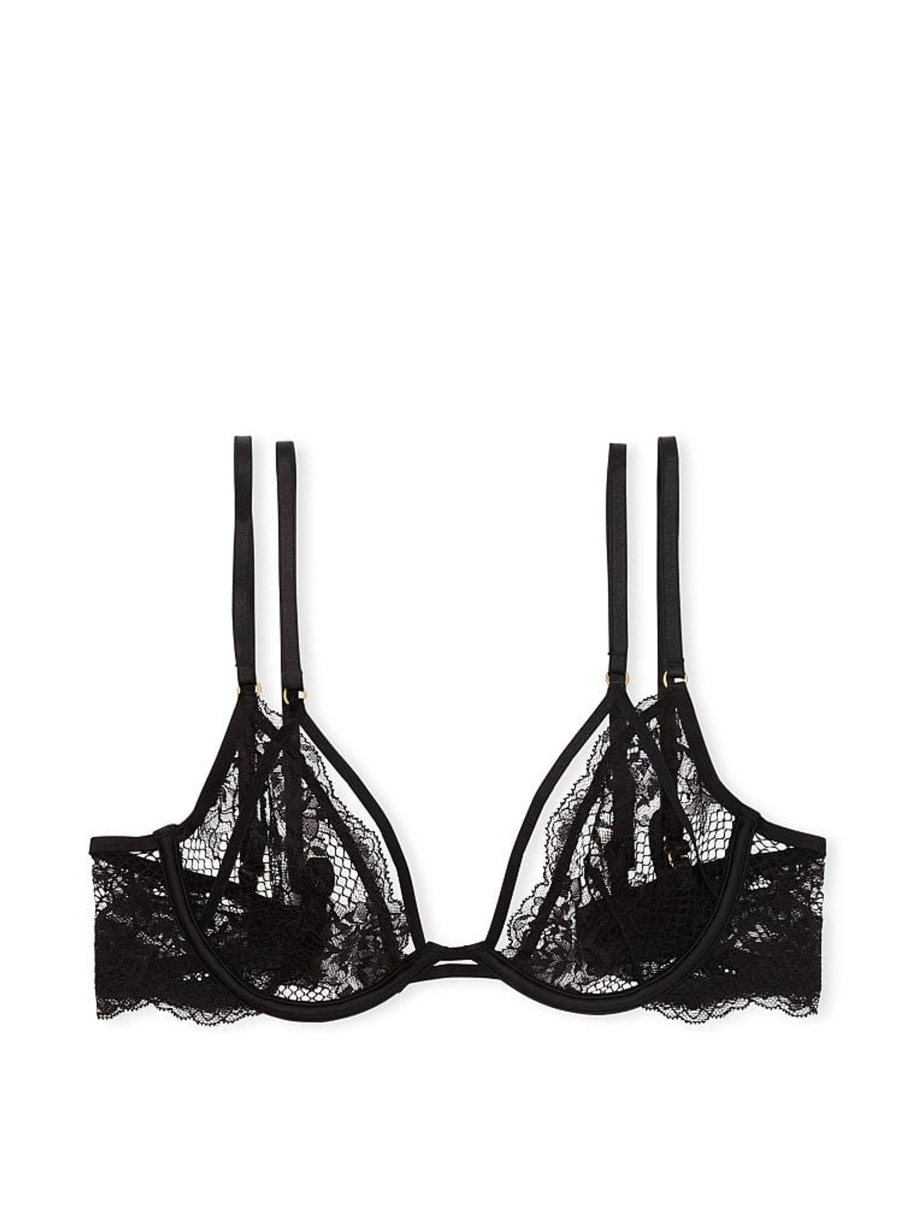 Black Fishnet Lace Low Cut Demi Bra - Image 3 of 4