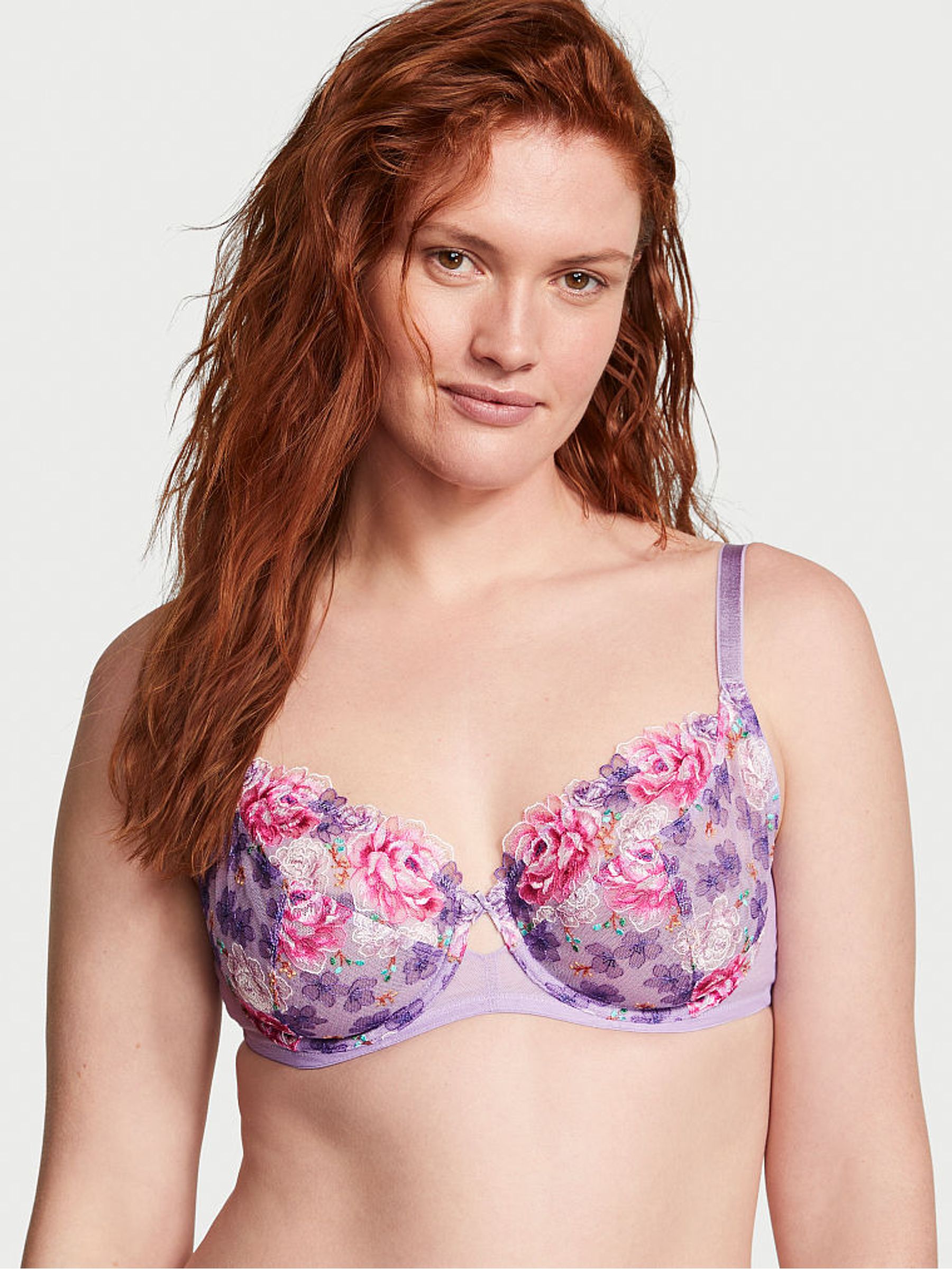 Jasmine Purple Embroidered Lace Full Cup Unlined Bra - Image 1 of 3