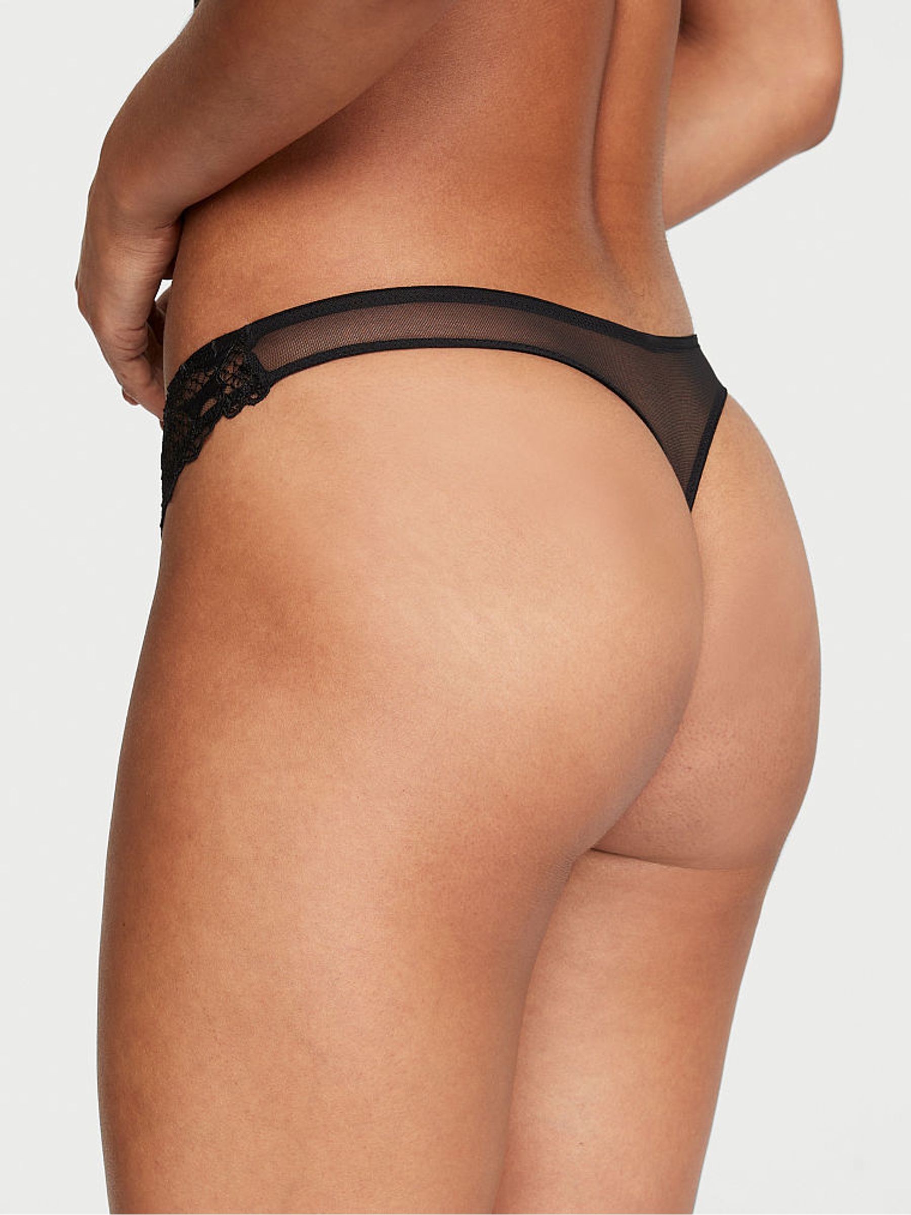 Black Fishnet Satin Thong Knickers - Image 2 of 3
