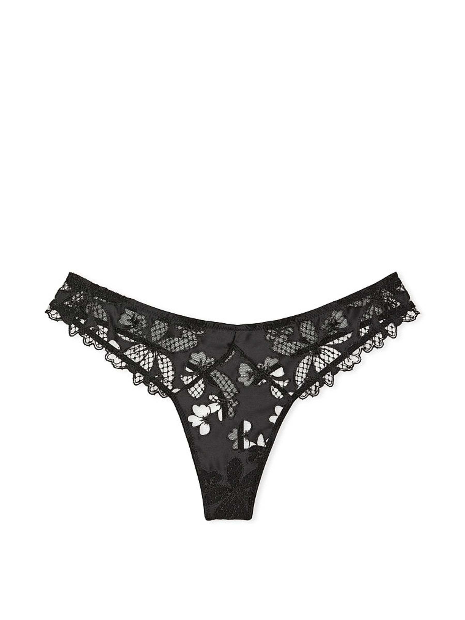 Black Fishnet Satin Thong Knickers - Image 3 of 3