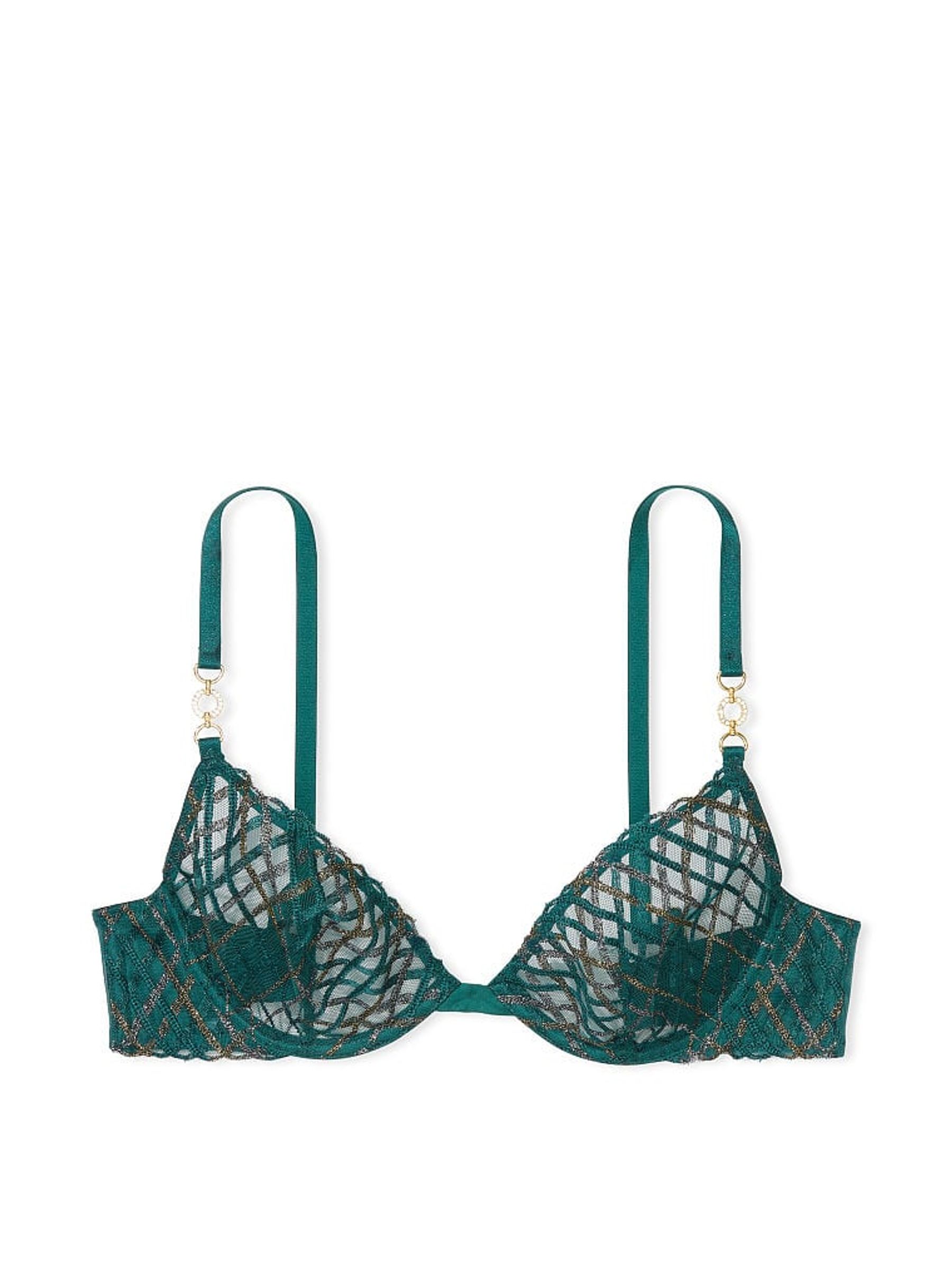 Black Ivy Green Geo Embroidered Fishnet Demi Bra - Image 3 of 3
