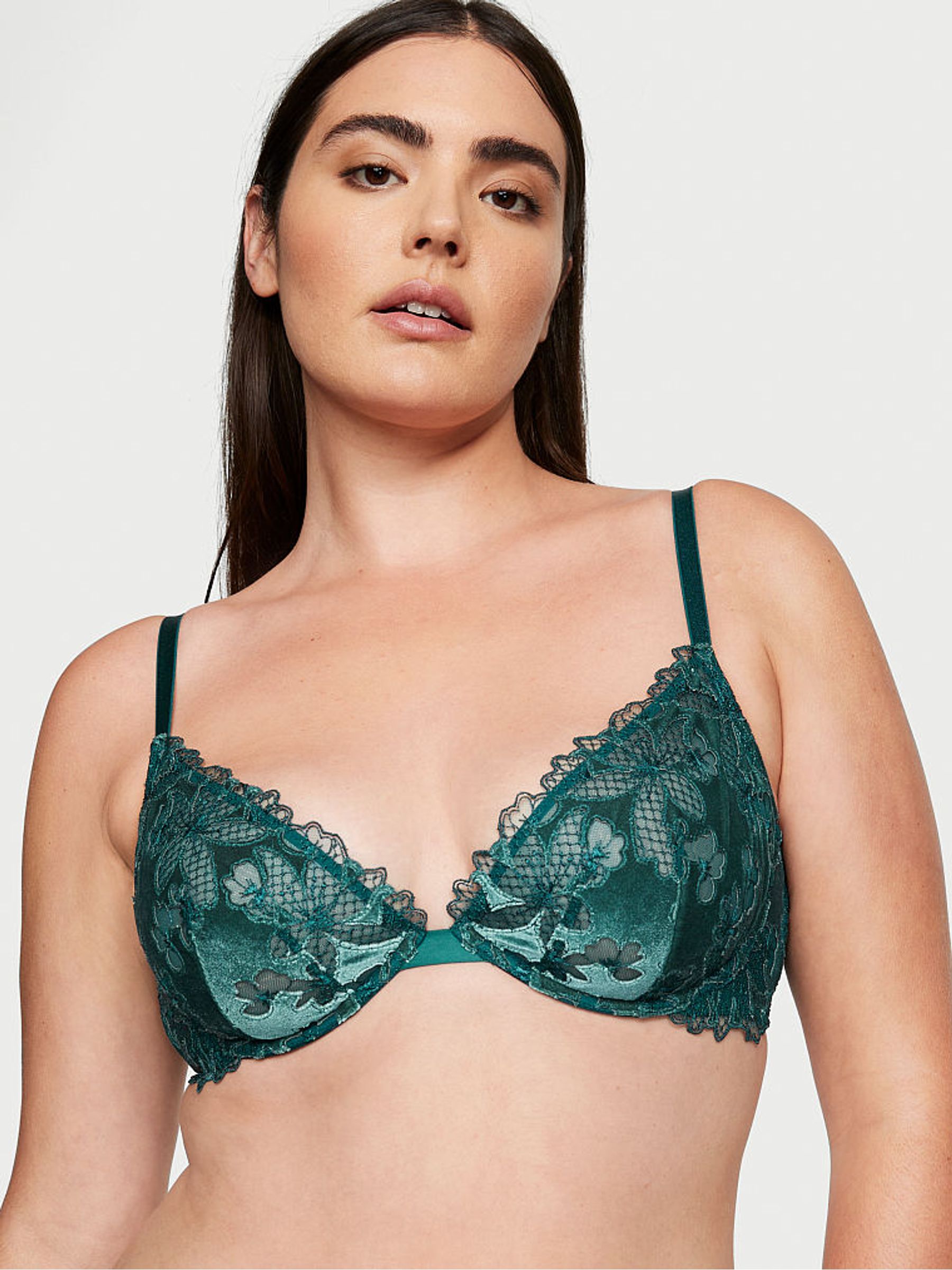 Black Ivy Green Velvet Fishnet Demi Bra - Image 1 of 3