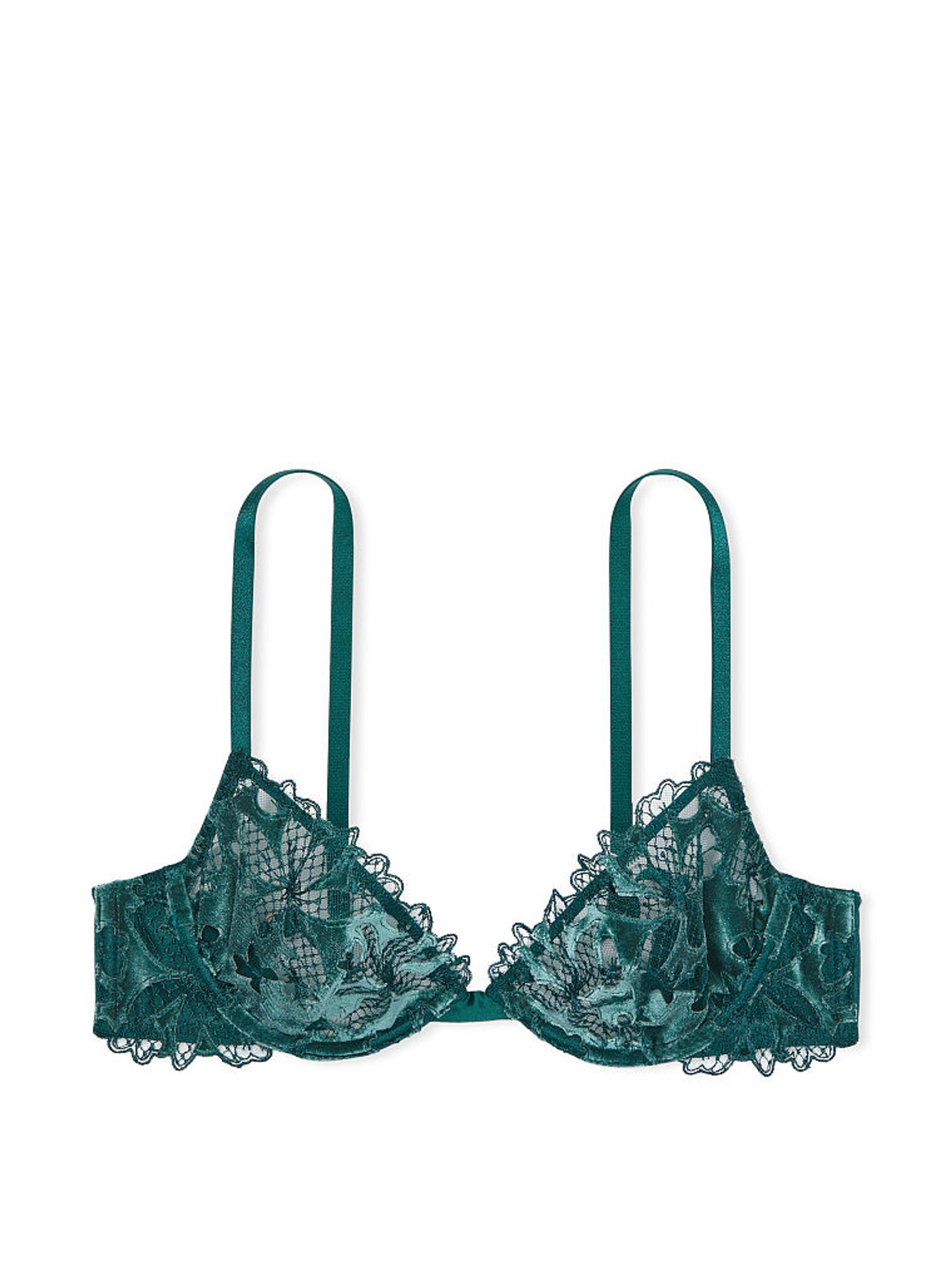 Black Ivy Green Velvet Fishnet Demi Bra - Image 3 of 3