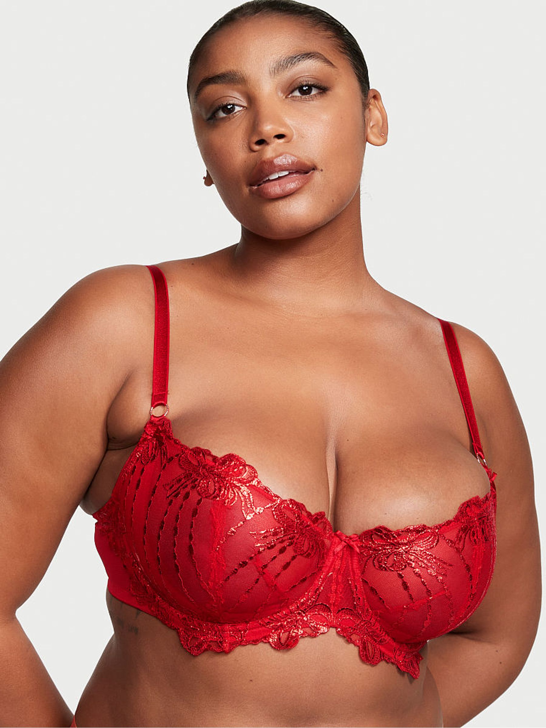 Lipstick Embroidery Red Balcony Bra - Image 1 of 1