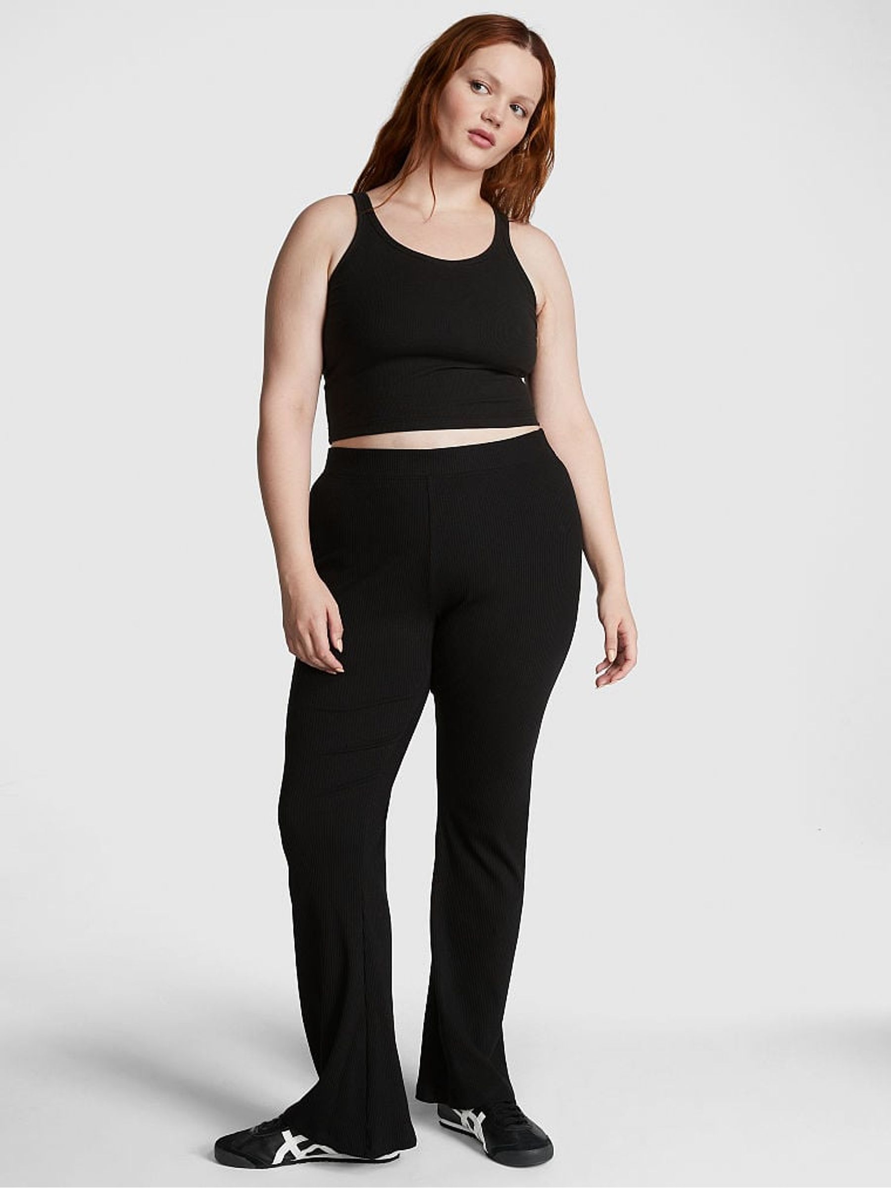 Pure Black Ribbed Flare Legging - Image 1 of 3