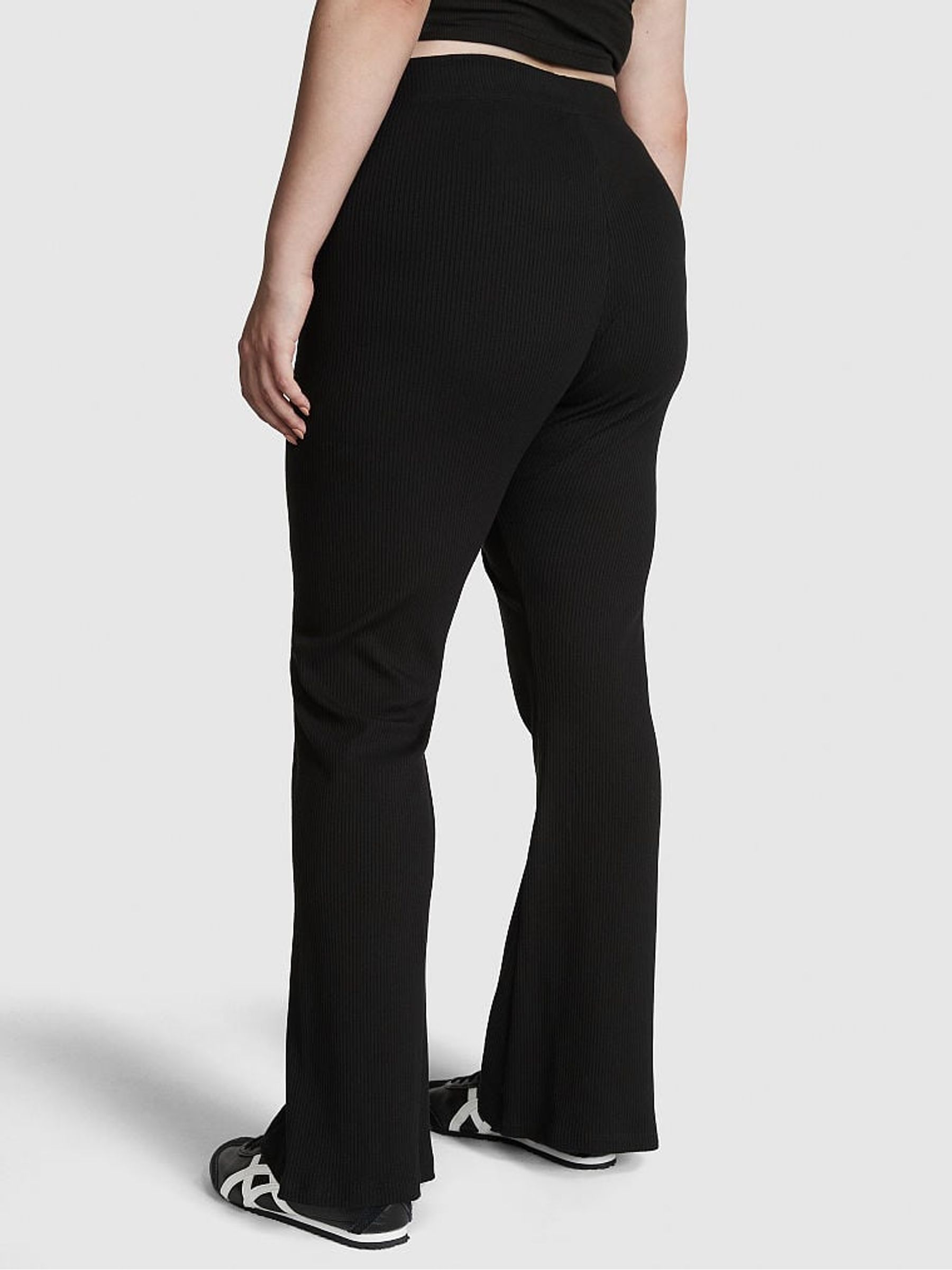 Pure Black Ribbed Flare Legging - Image 2 of 3