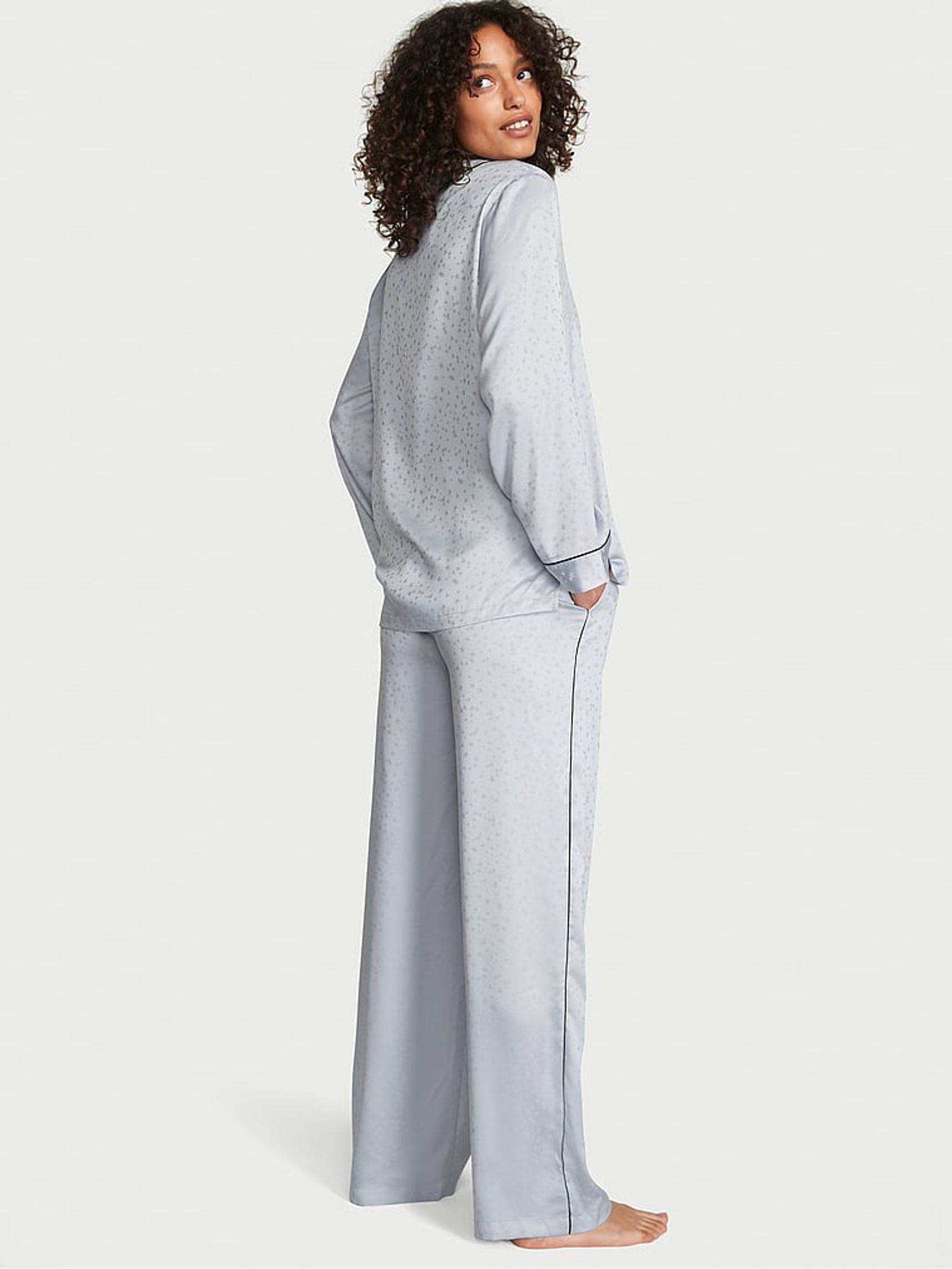 Flint Grey Star Jacquard Satin Long Pyjamas - Image 2 of 2