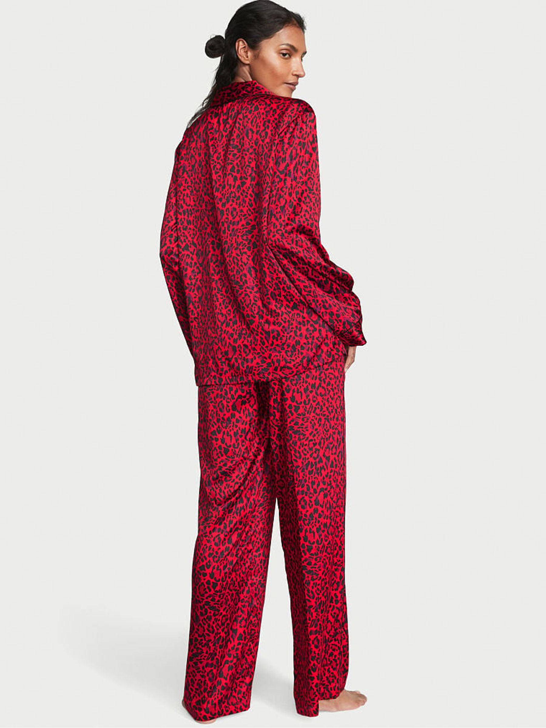 Lipstick Red Leopard Satin Long Pyjamas - Image 2 of 3