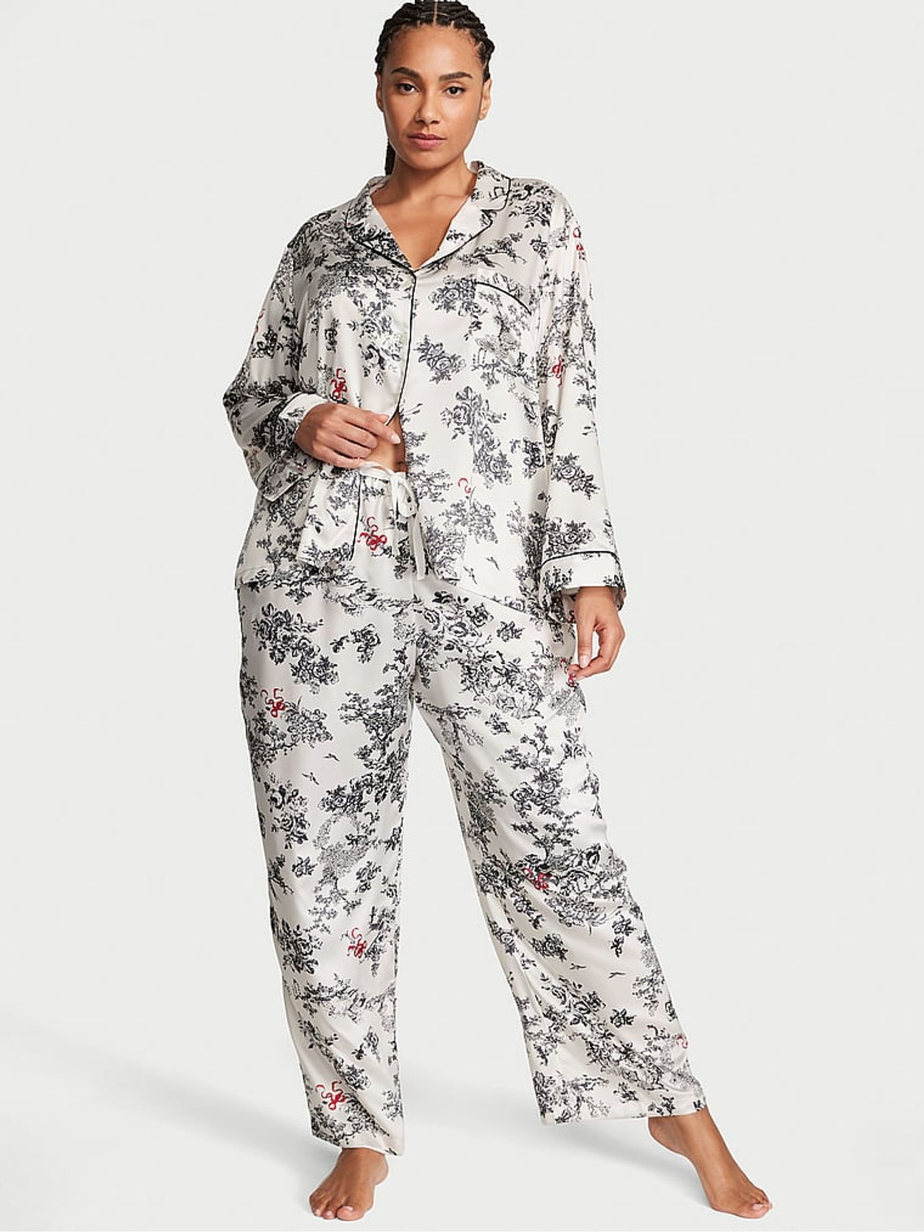 White Porcelain Toile Satin Long Pyjamas - Image 1 of 2