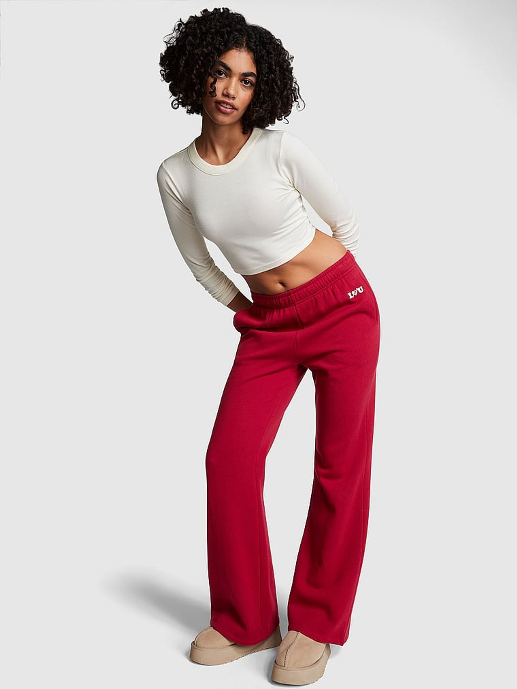 Red Laquer Fleece Flare Jogger - Image 1 of 4