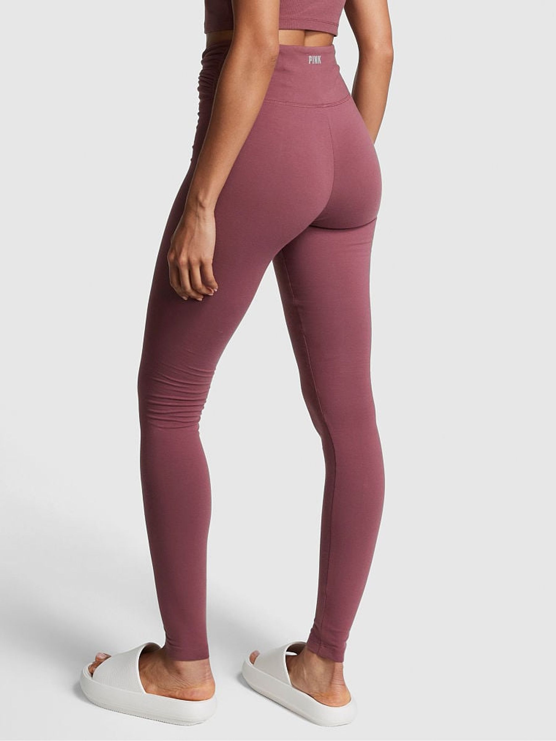 Morning Rose Pink Cotton Twist Waist Full Length Leggings - Image 2 of 3