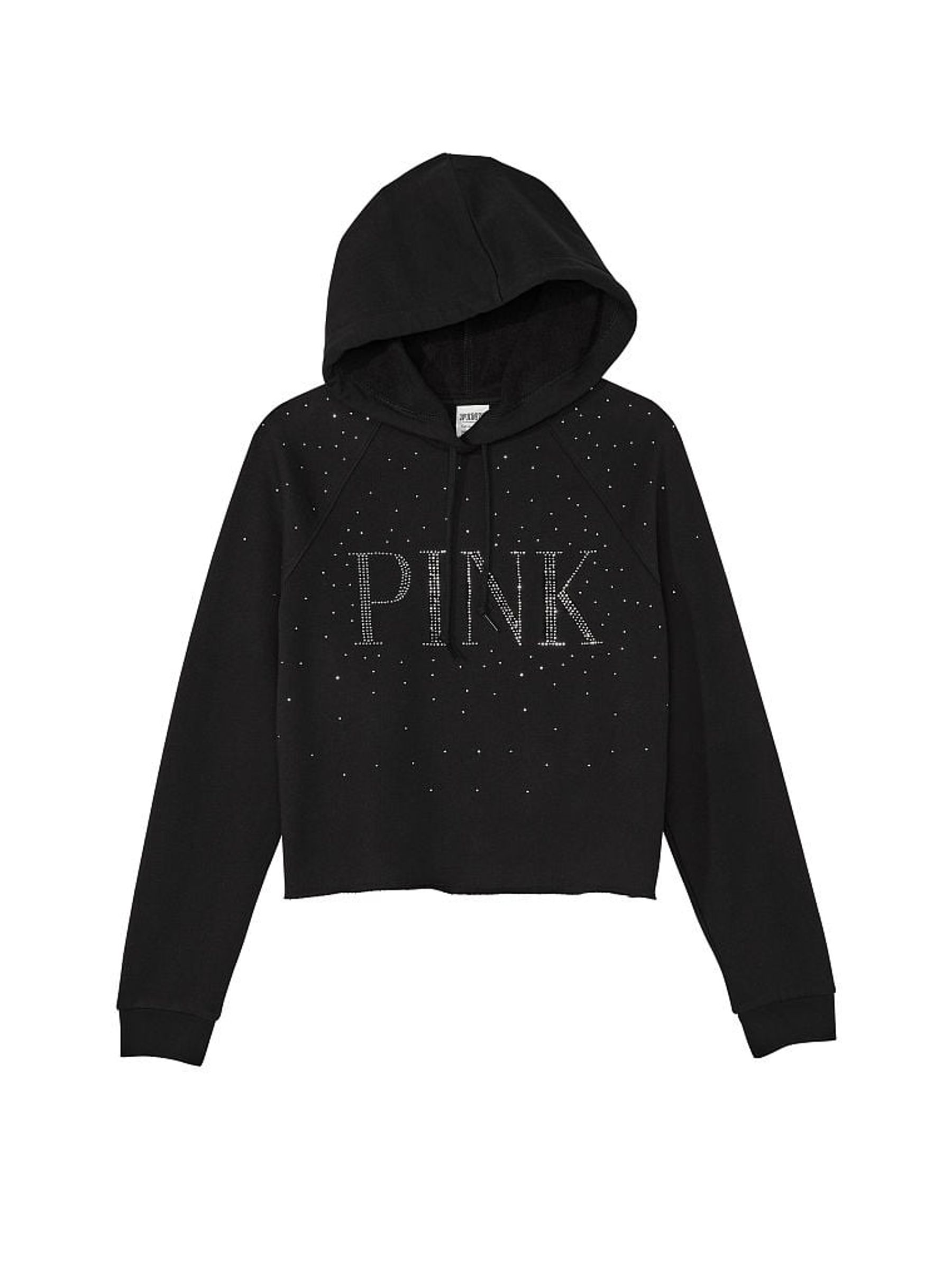 Pure Black Shine Fleece Cropped Hoodie - Image 3 of 3