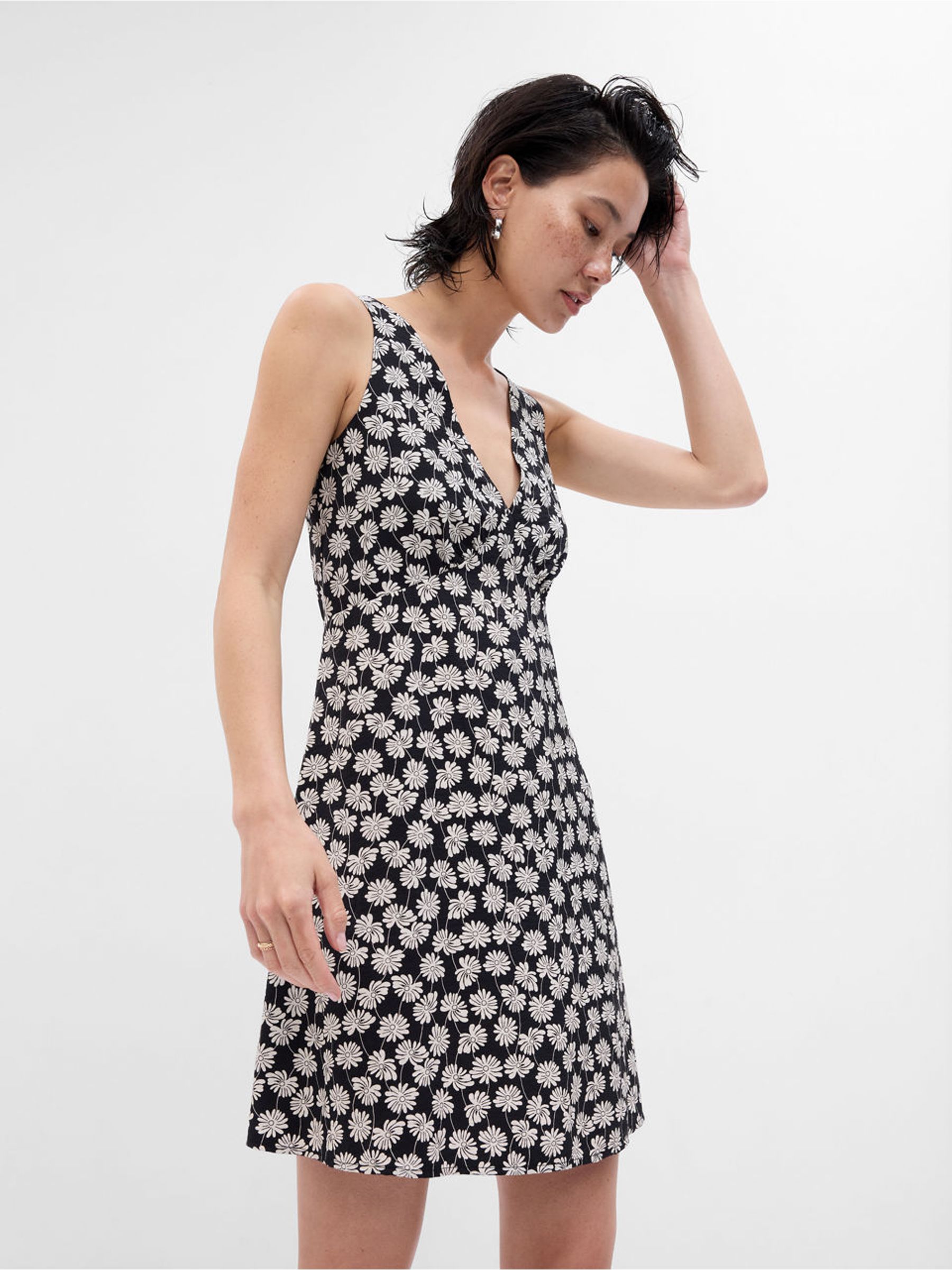 Black/White V-Neck Mini Dress - Image 1 of 1