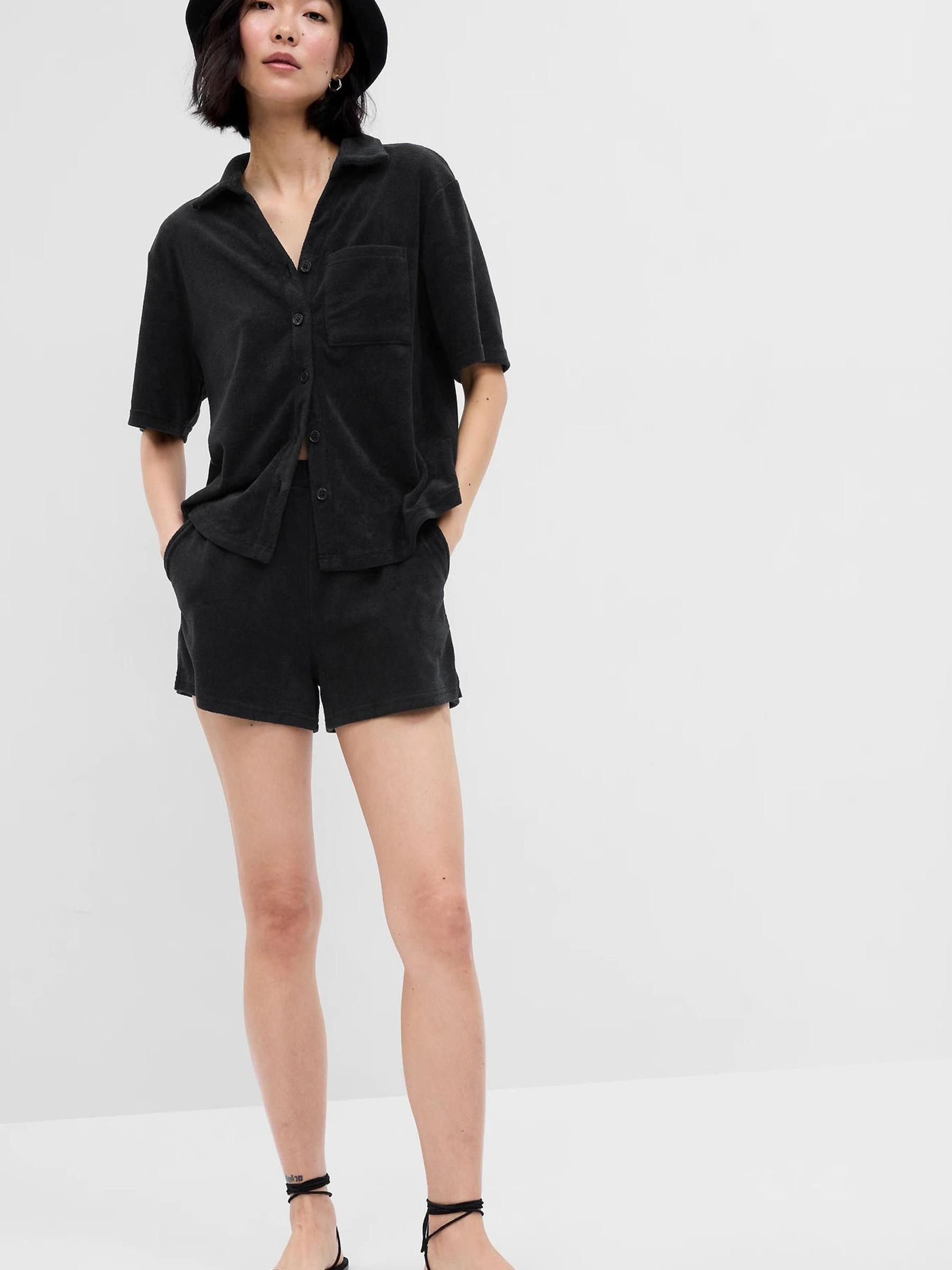 Black Loose Towel Shorts - Image 1 of 1