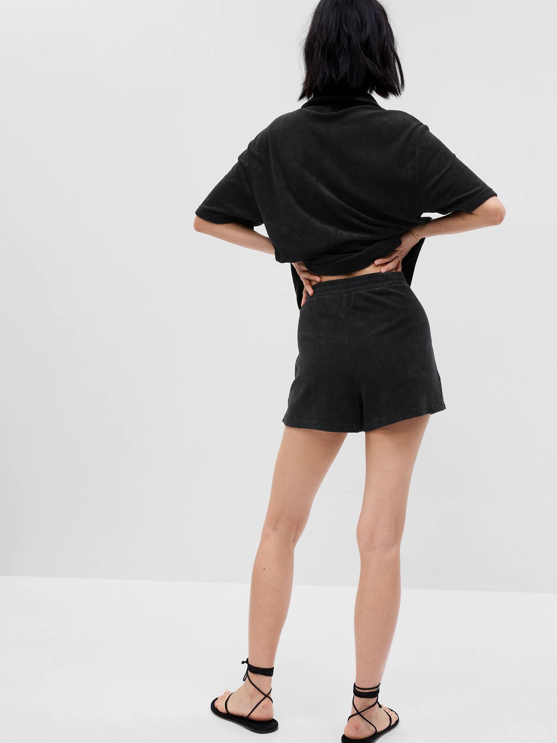 Black Loose Towel Shorts - Image 2 of 2