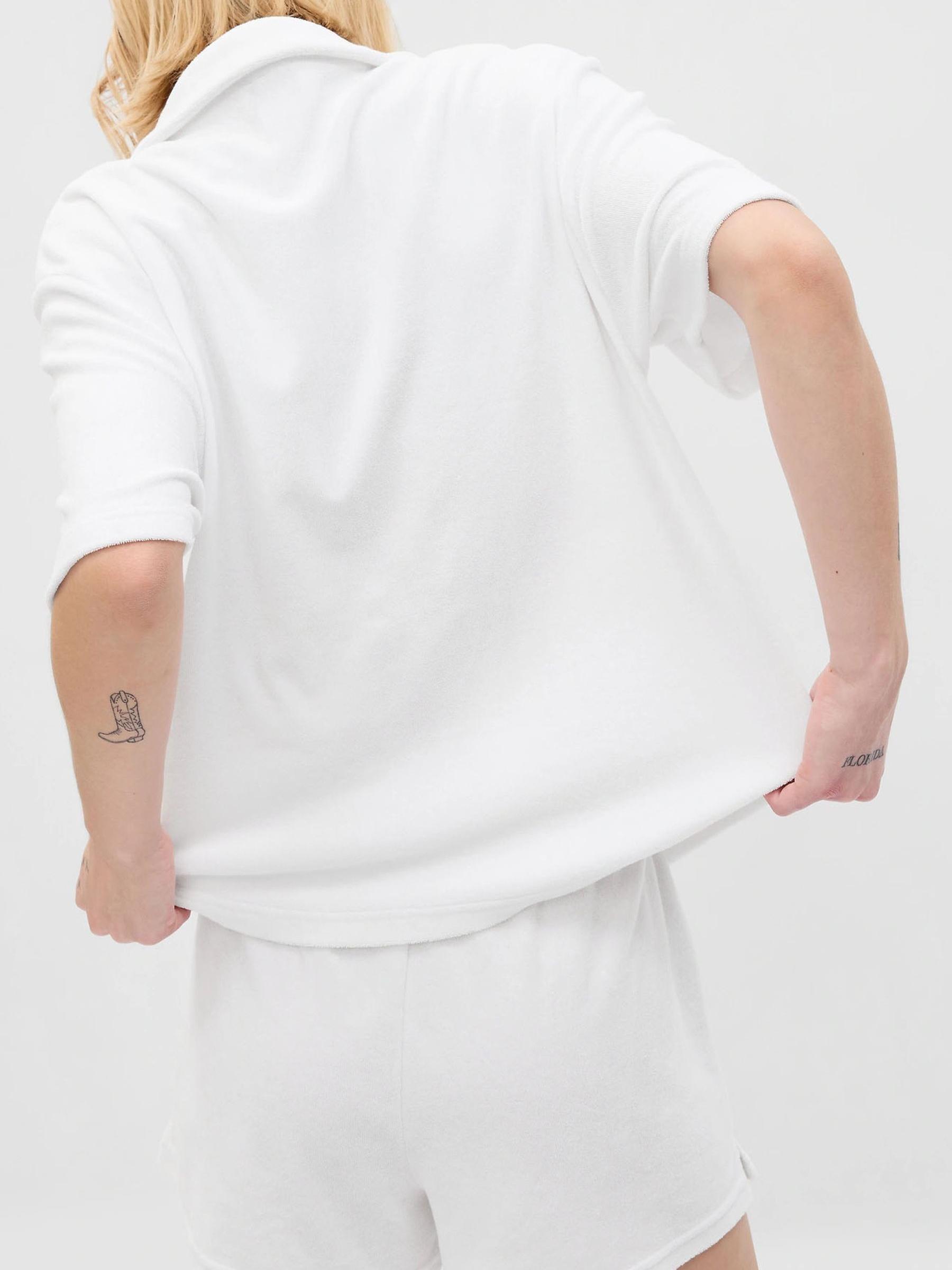 White Towelling Short Sleeve Loose Shirt - Image 2 of 2