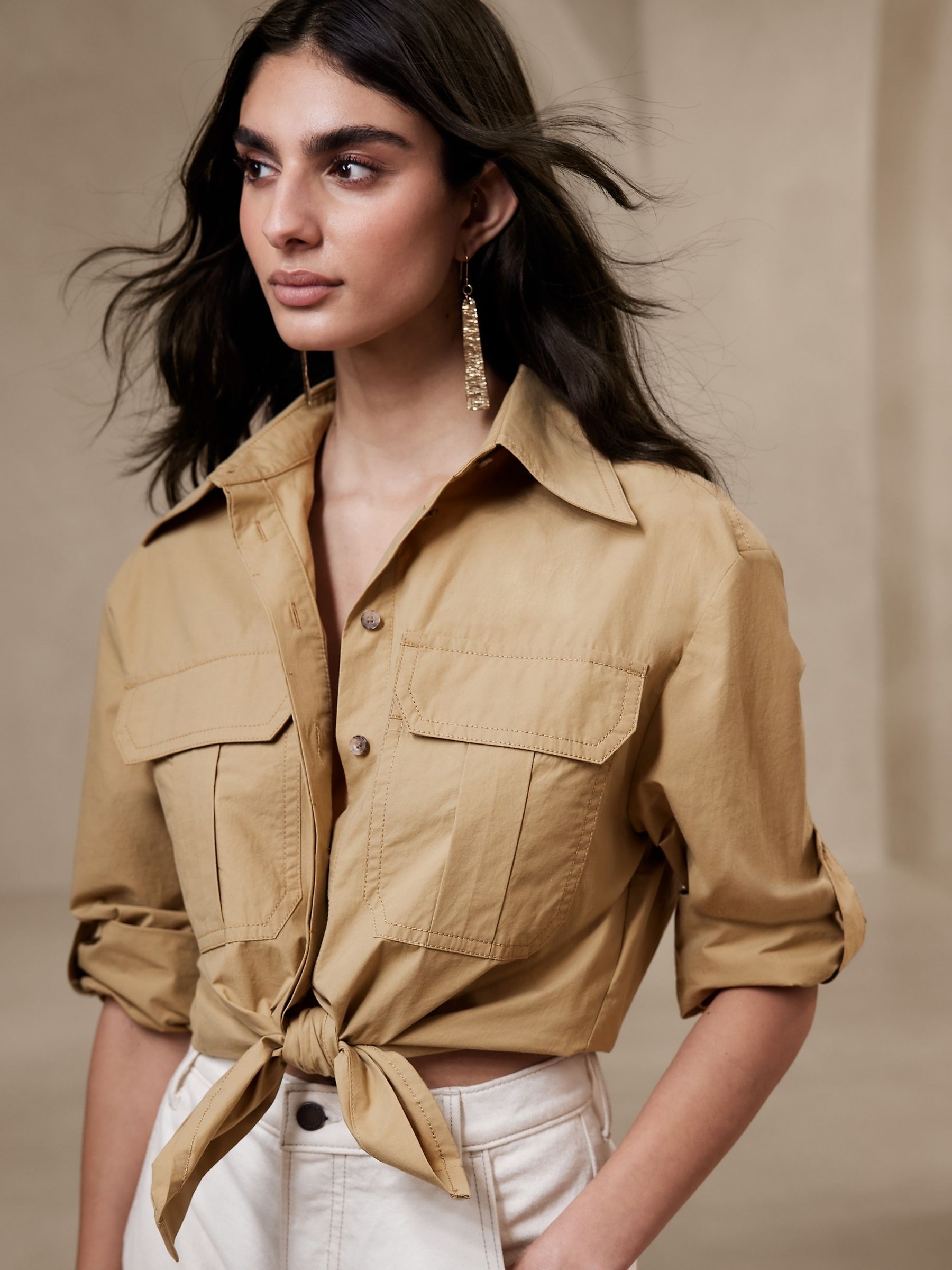Banana Republic Beige Tessa Oversized Utility Shirt - Image 1 of 3