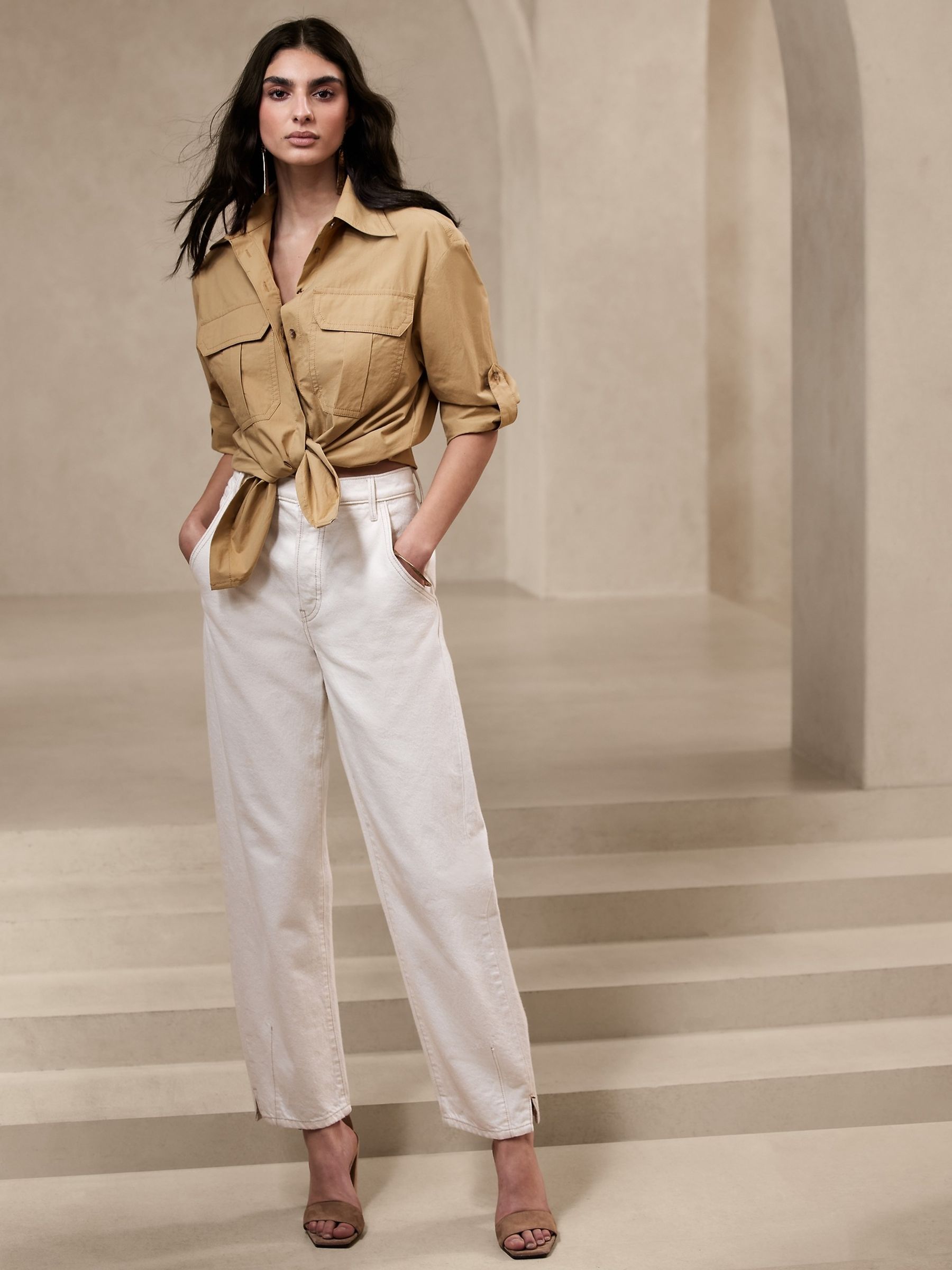 Banana Republic Beige Tessa Oversized Utility Shirt - Image 3 of 3