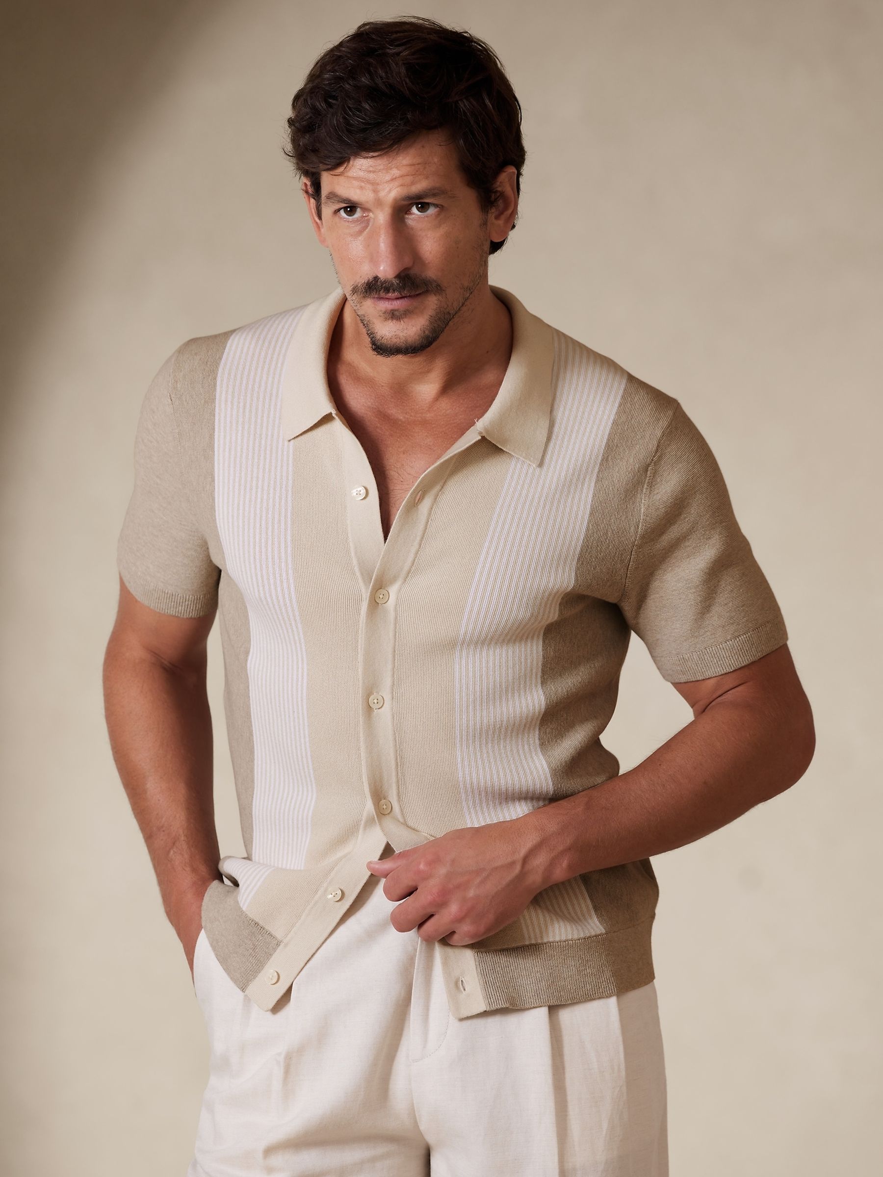 Banana Republic White Philippe Sweater Polo Shirt - Image 2 of 5
