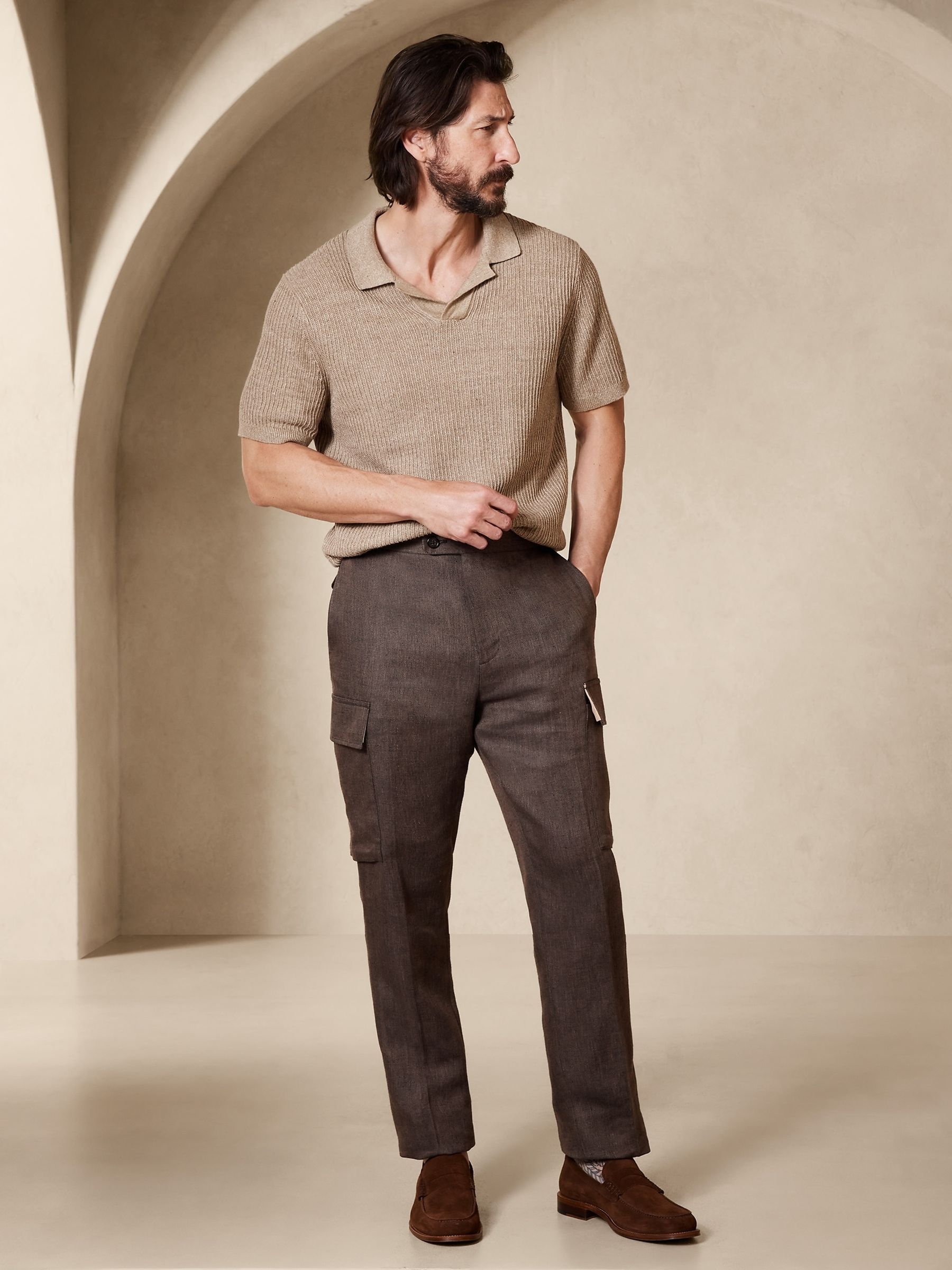 Banana Republic Brown Linen Cargo Dress Trousers - Image 1 of 4