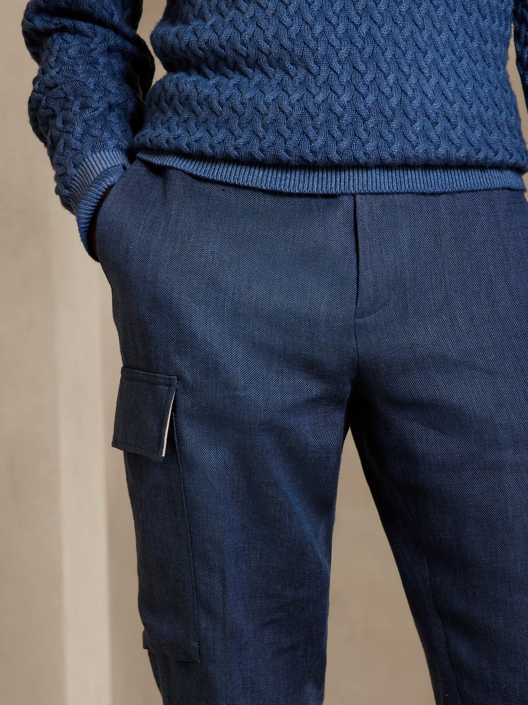 Banana Republic Blue Linen Cargo Dress Trousers - Image 2 of 3