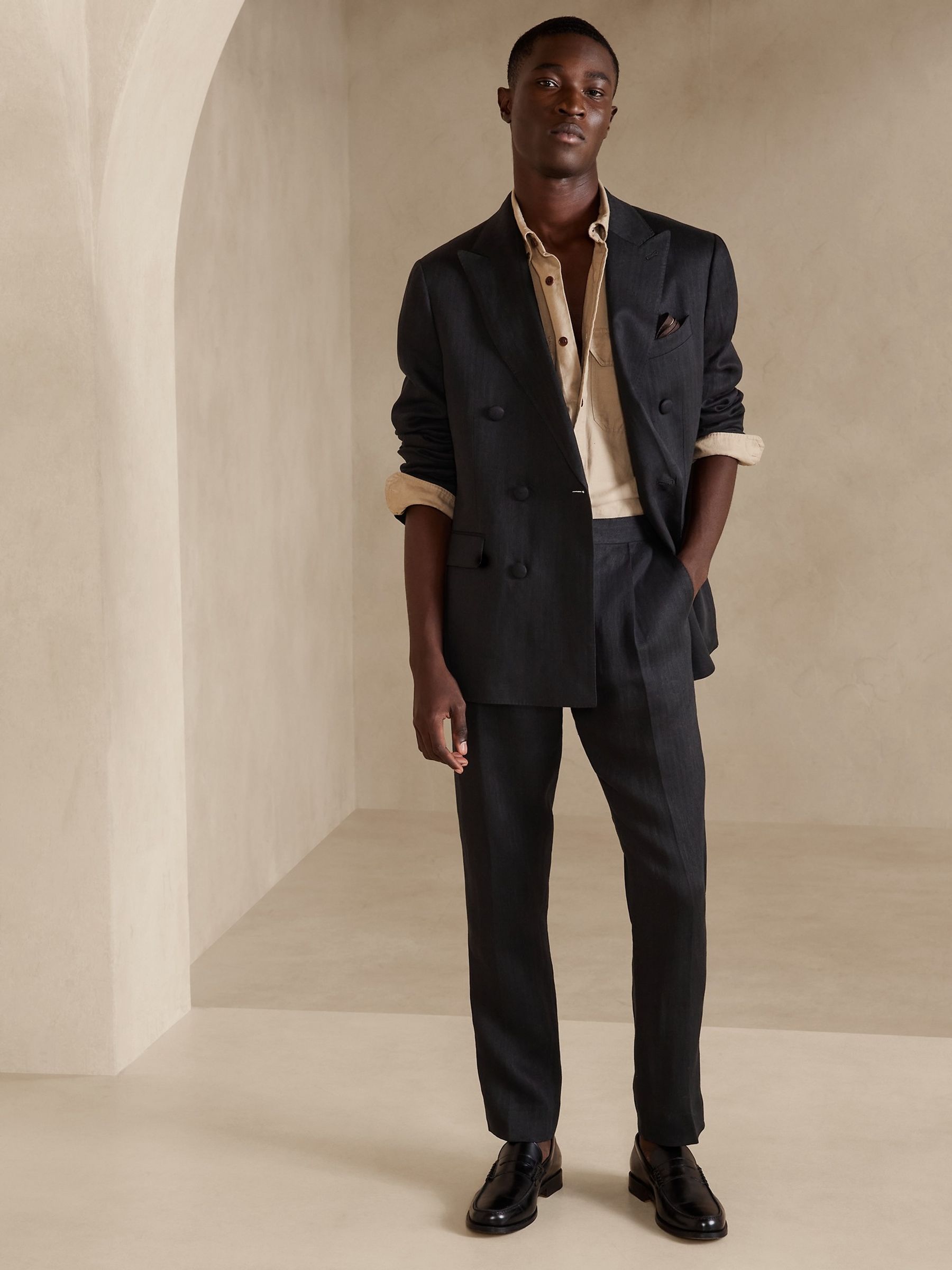 Banana Republic Black Gavin Linen Suit Jacket - Image 3 of 4