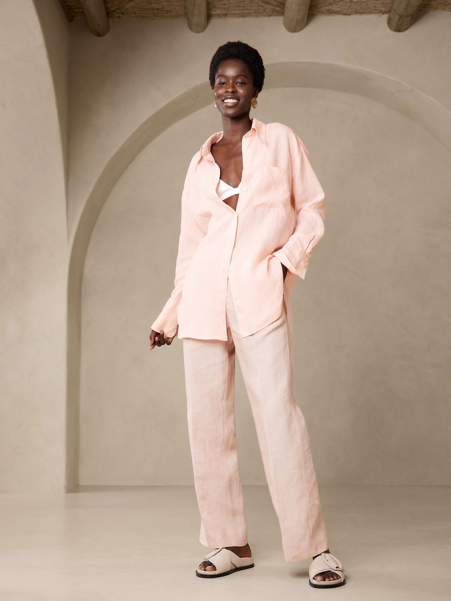 Banana Republic Pink The Oversized Linen Shirt - Image 1 of 1