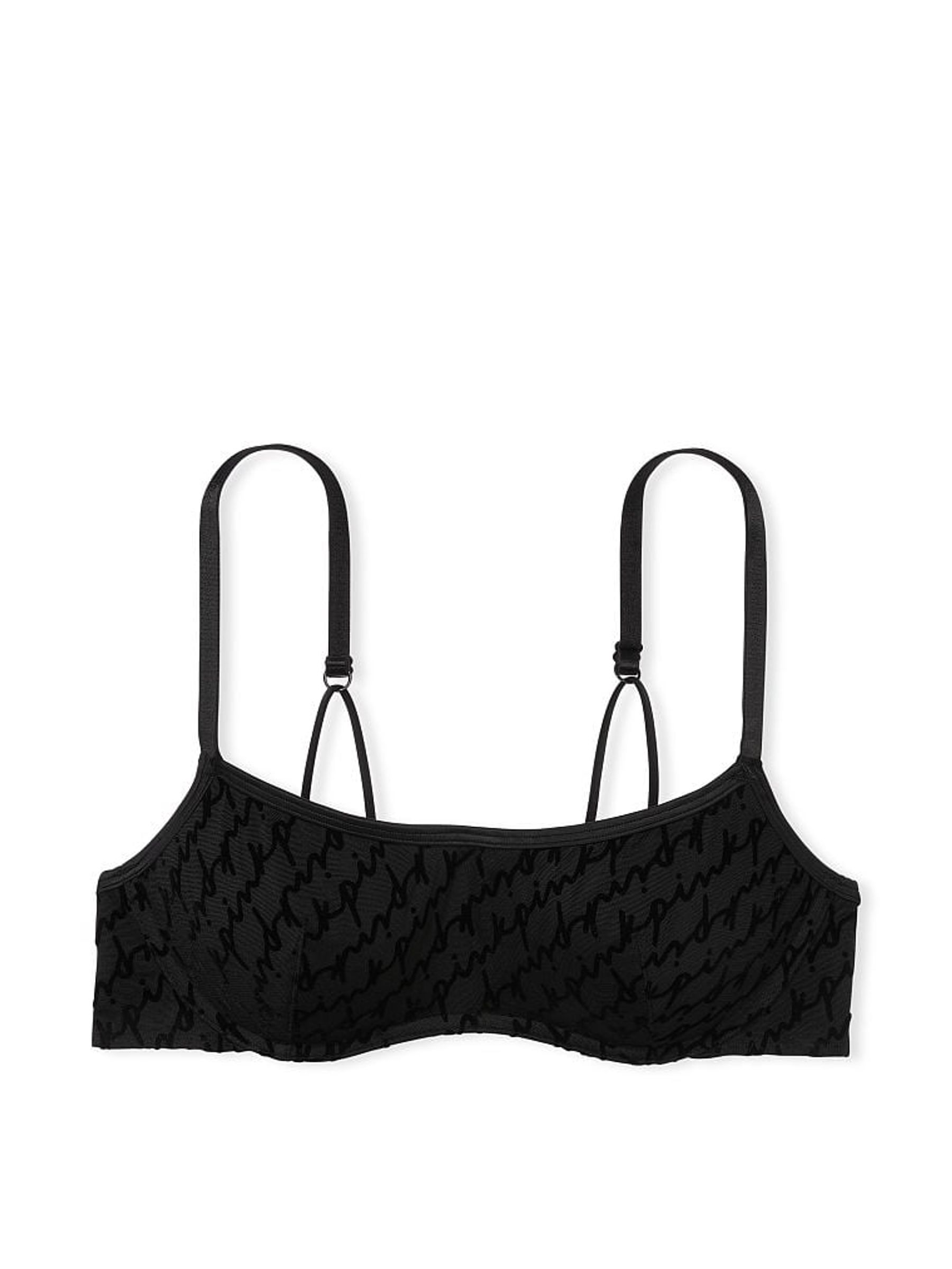 Pure Black Push Up Flocked Mesh Push Up Bralette - Image 1 of 1