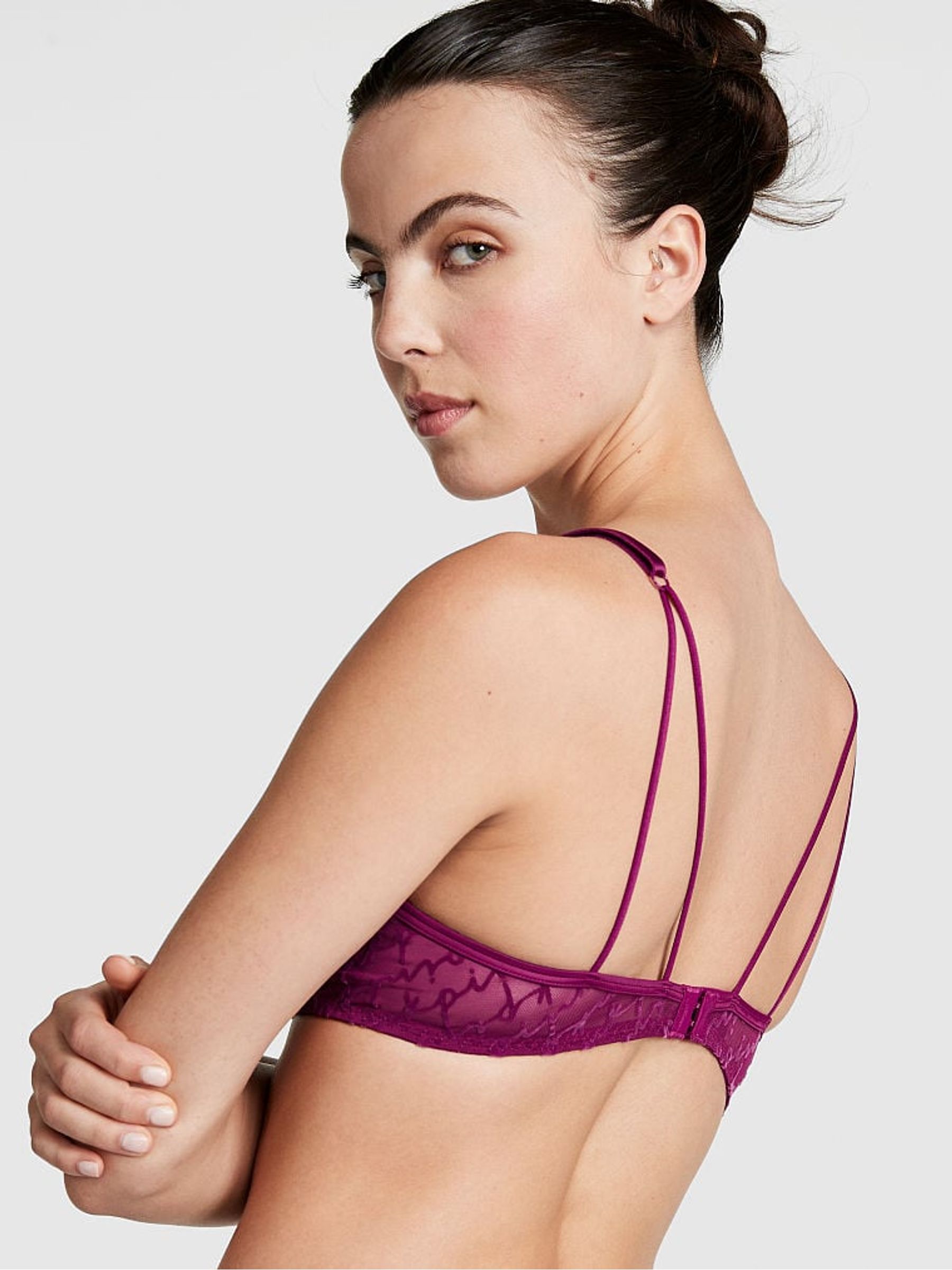 Vivid Magenta Pink Push Up Flocked Mesh Push Up Bralette - Image 2 of 3