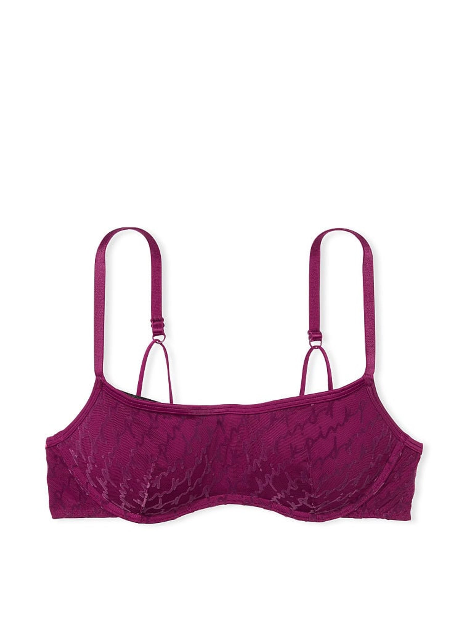 Vivid Magenta Pink Push Up Flocked Mesh Push Up Bralette - Image 3 of 3