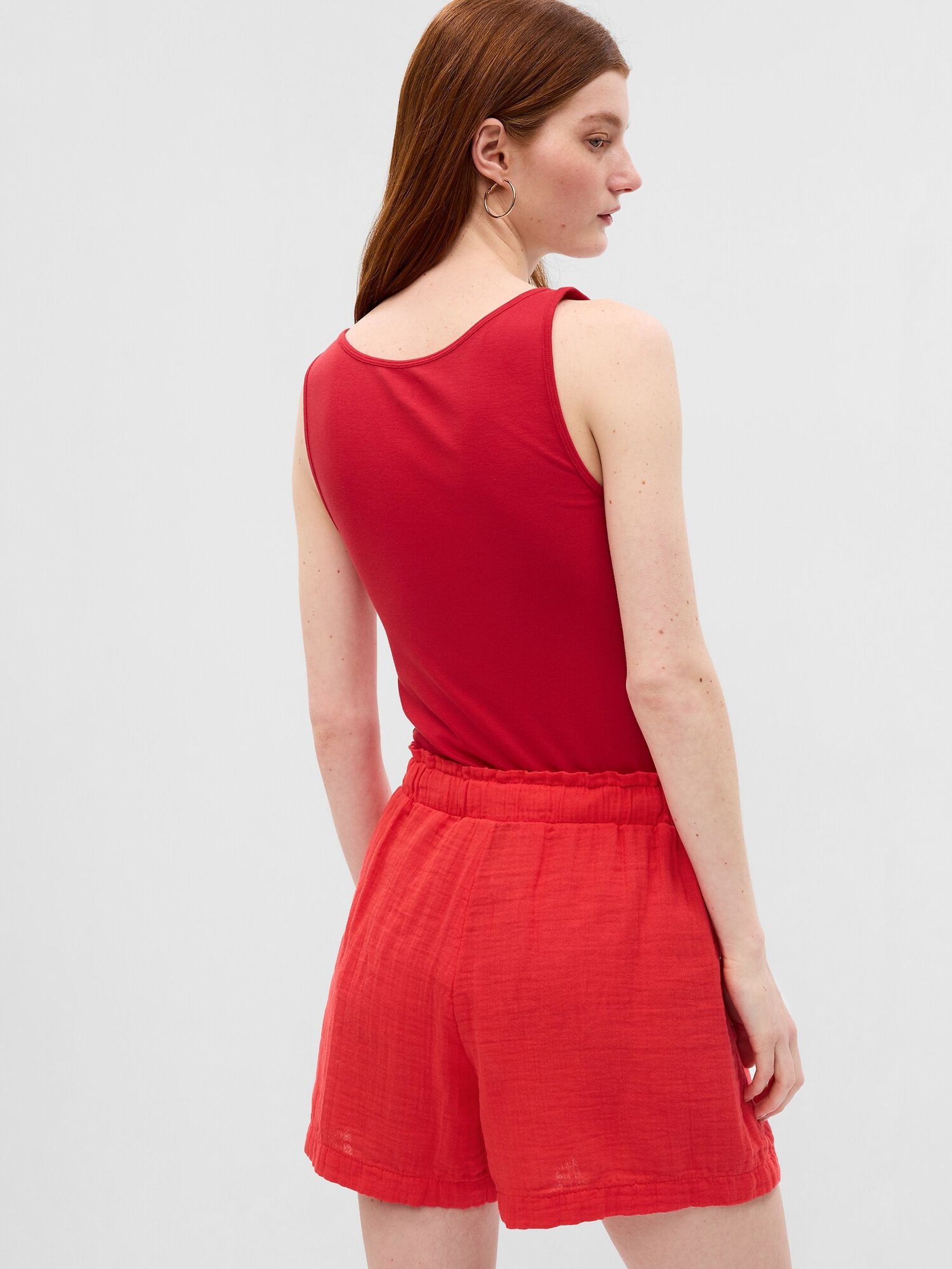 Red Crinkle Gauze Shorts - Image 2 of 6