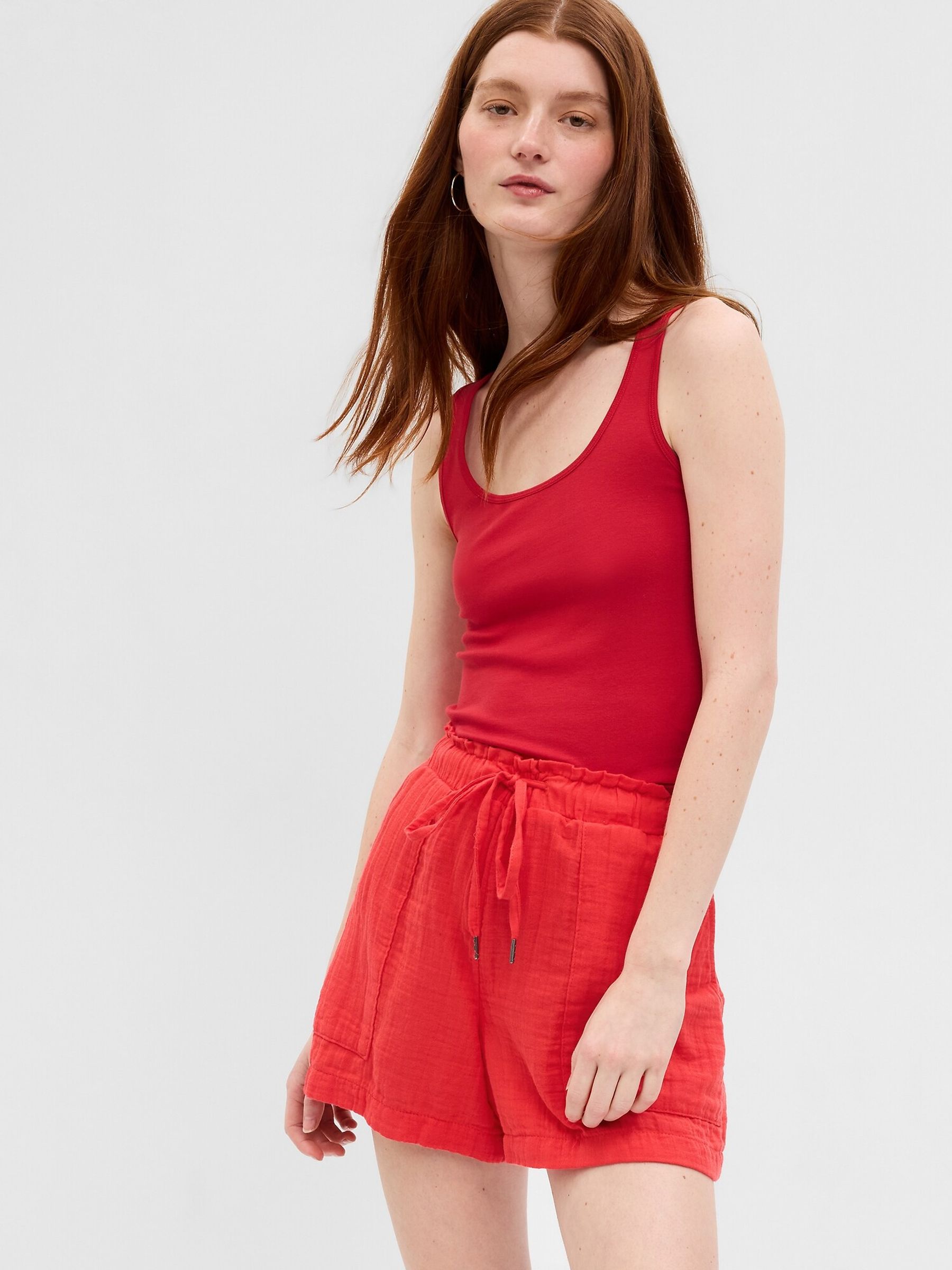 Red Crinkle Gauze Shorts - Image 3 of 6