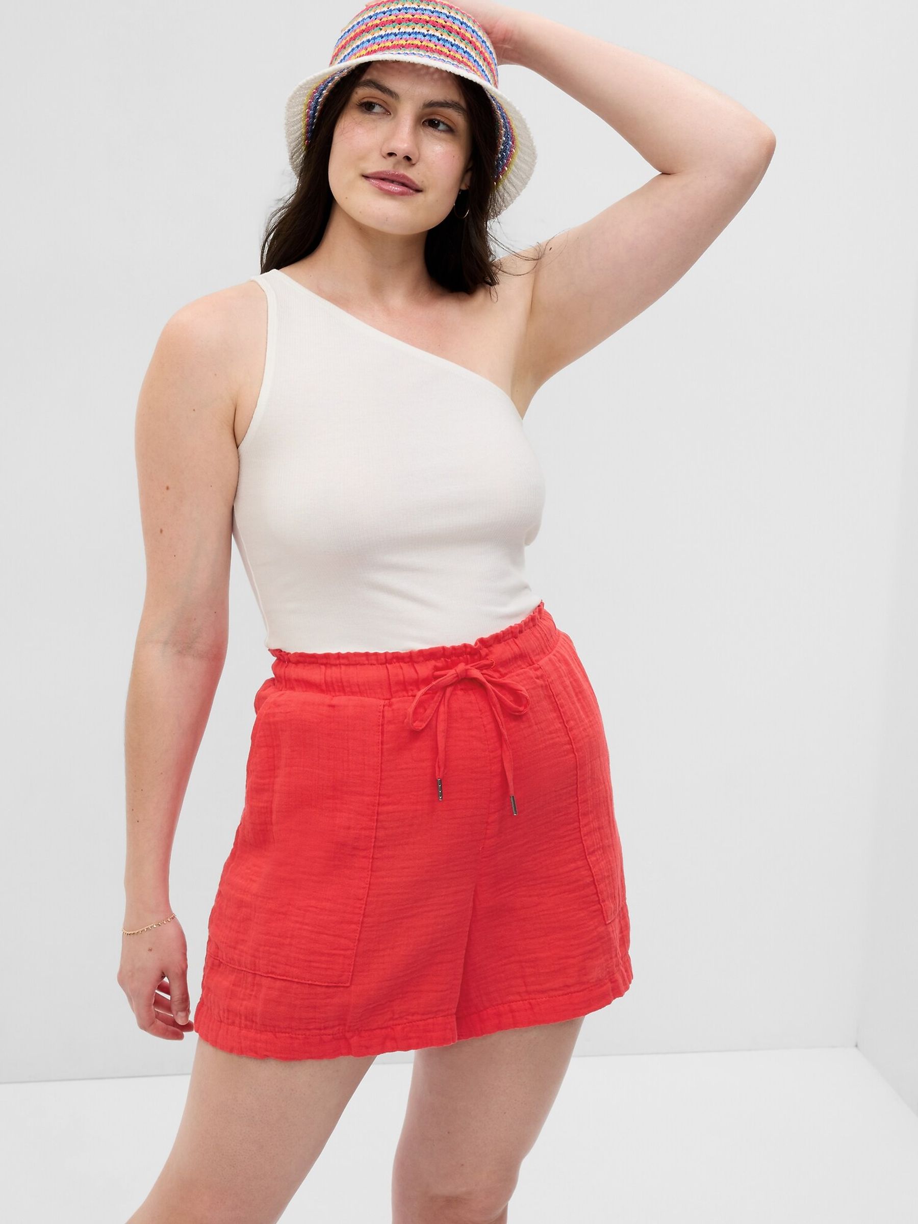 Red Crinkle Gauze Shorts - Image 4 of 6