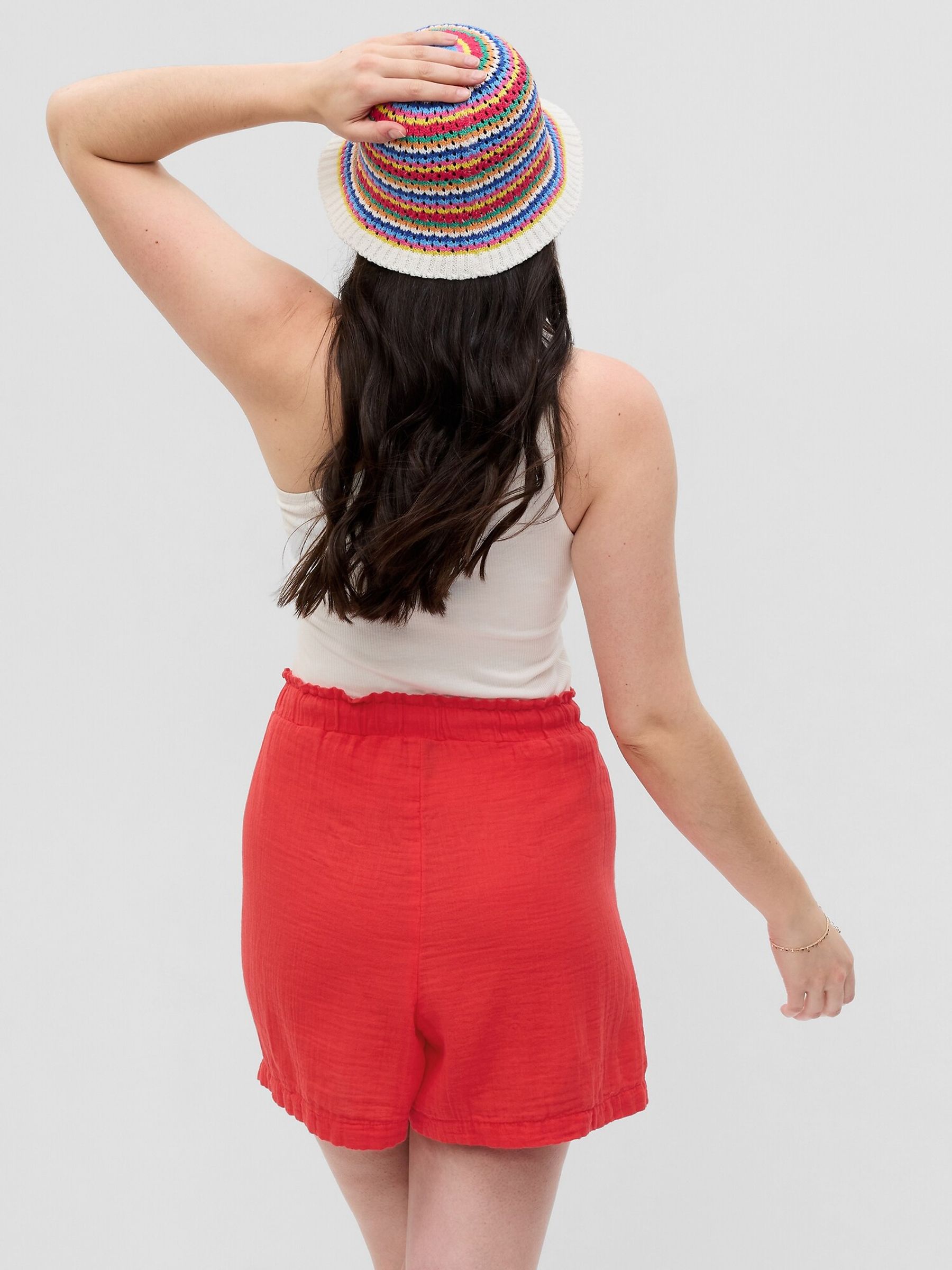 Red Crinkle Gauze Shorts - Image 5 of 6