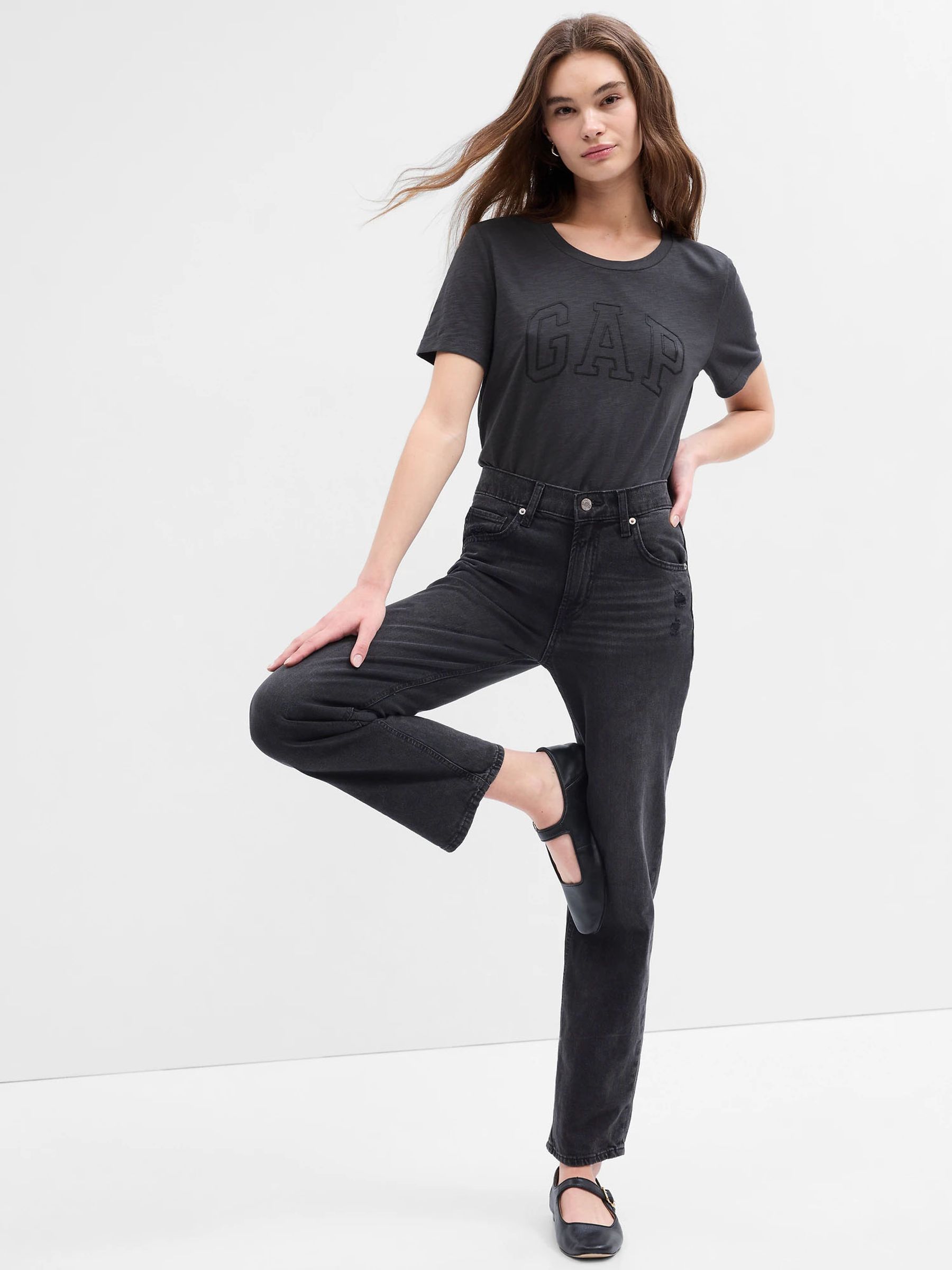 Black/Grey Organic Cotton Gap Logo Crew Neck T-Shirt - Image 1 of 2