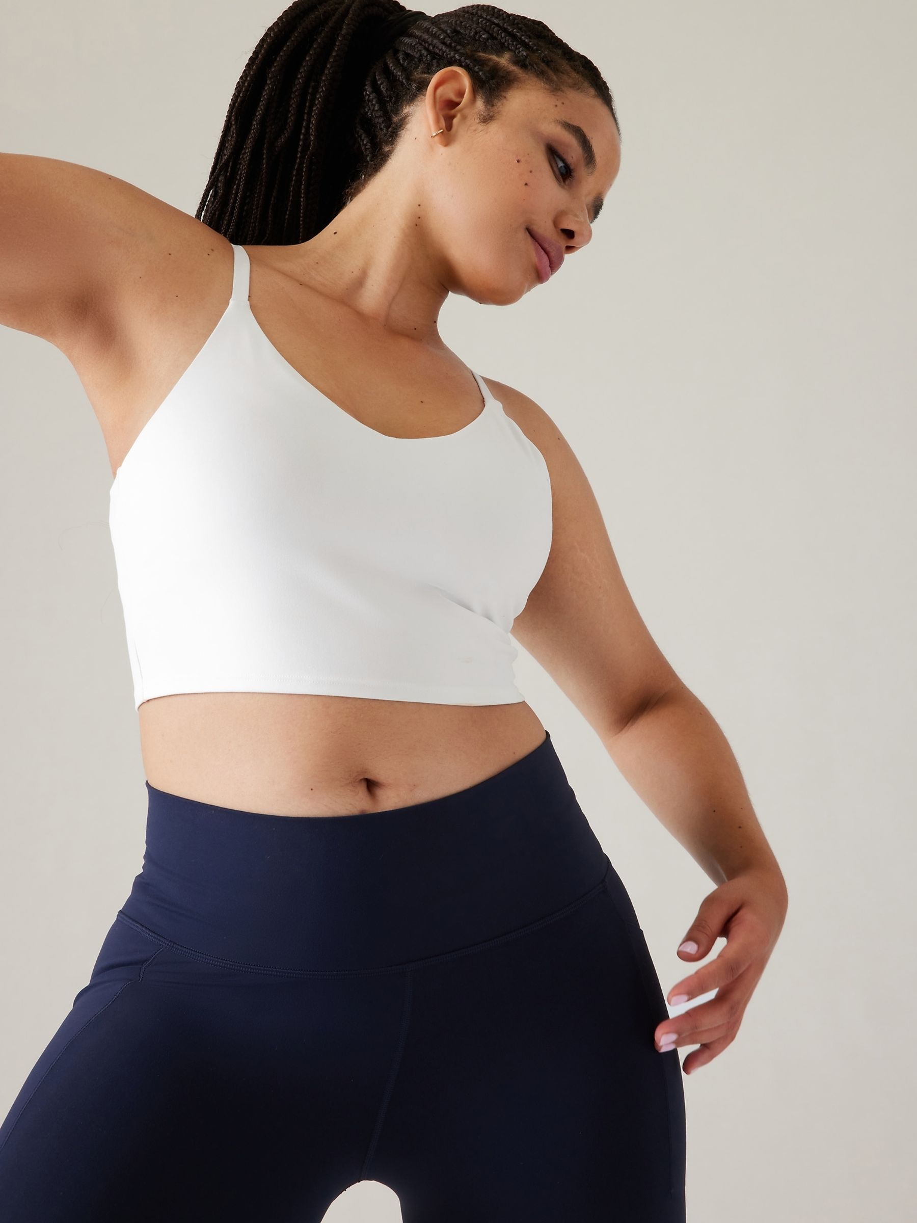 Athleta White A-C Cup Elation V-Neck Crop Low Impact Sports Bra - Image 1 of 2