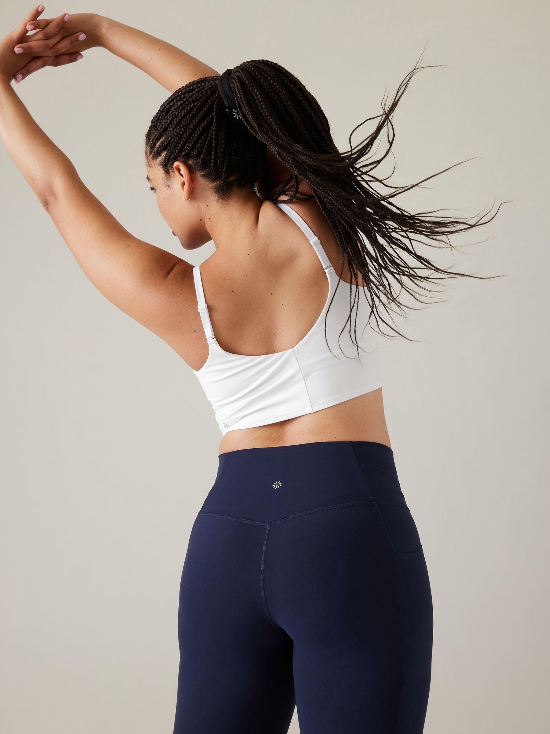 Athleta White A-C Cup Elation V-Neck Crop Low Impact Sports Bra - Image 2 of 2
