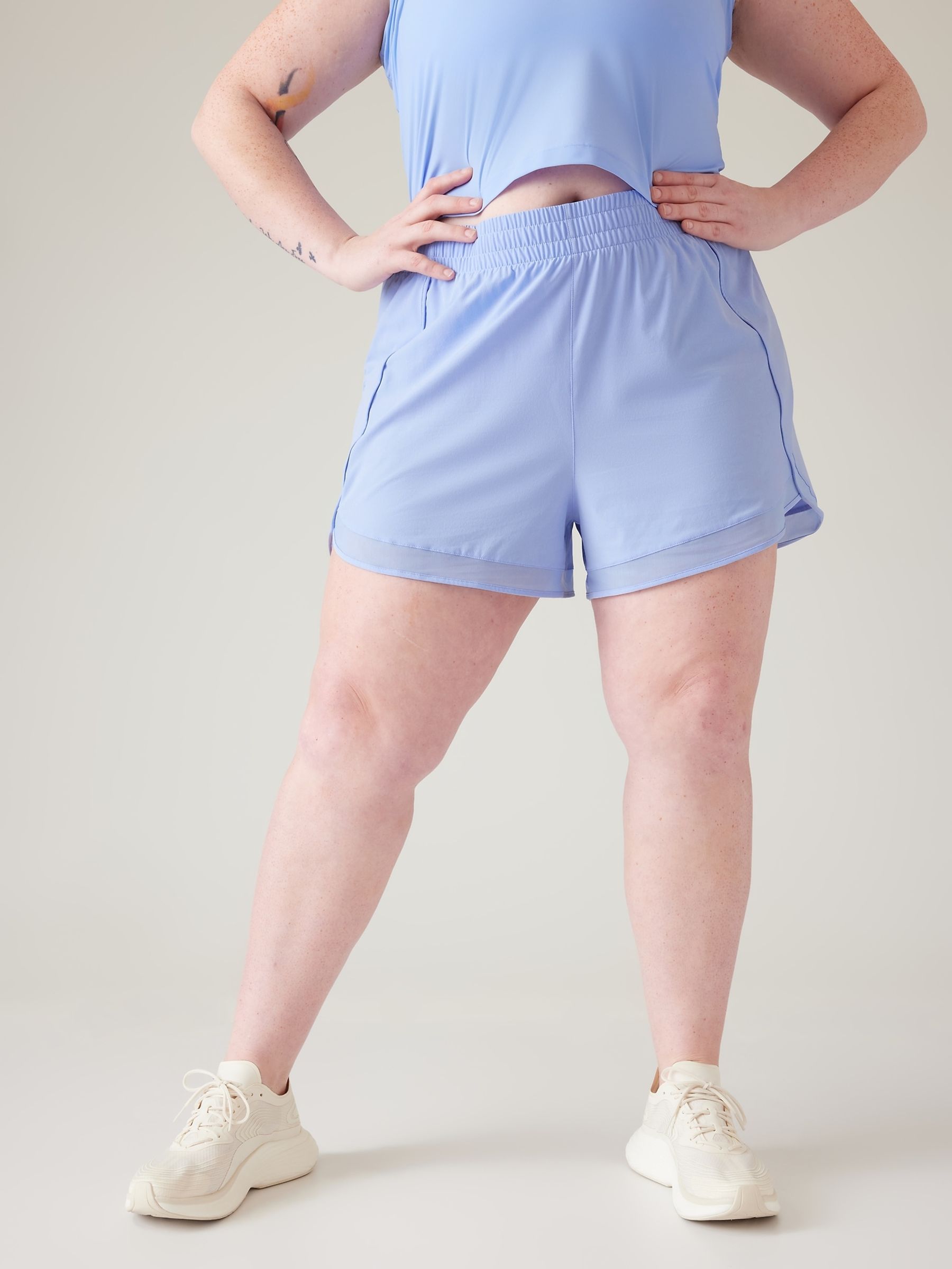 Athleta Blue Mesh Racer Run Short - Image 4 of 6